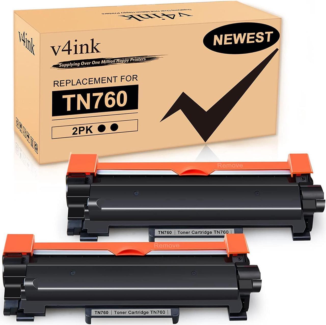 v4ink Compatible Toner Cartridge Replacement for Brother TN760 TN730 TN770 Ink for MFC-L2690DW MFC-L2717DW HL-L2325DW MFC-L2710DW MFC-L2730DW MFC-L2750DW HL-L2350DW HL-L2395DW DCP-L2550DW, 2 Packs