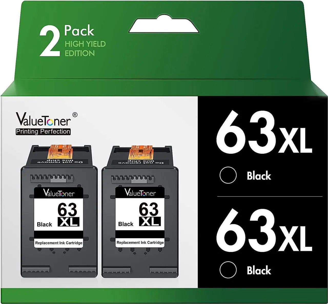 Main image of Valuetoner Remanufactured Ink Cartridge Replacement  63 XL 63XL High Yield for Envy 4520 4512 4516 Officejet 5260 5252 3830 3833 4655 5255 Deskjet 1112 2130 3630 3634 Printer (Black, 2-Pack)