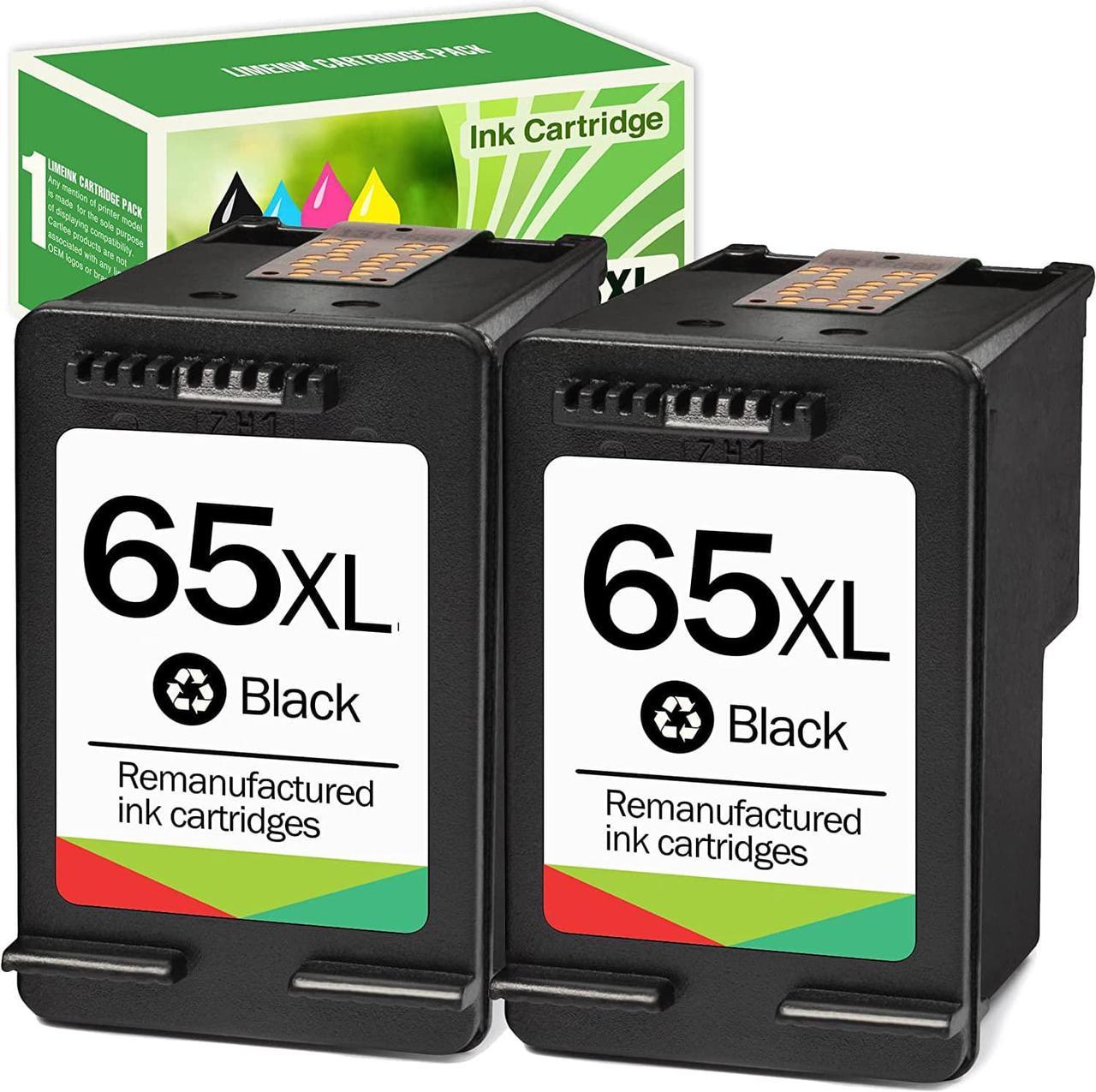 Limeink 2 Remanufactured Ink Cartridge Replacement for 65XL 65 XL High Yield  DeskJet 2600 2622 2652 2655 3700 3720 3722 3752 3755 Envy 5000 5052 5055 Printer AMP 100 Combo Pack (2 Black)