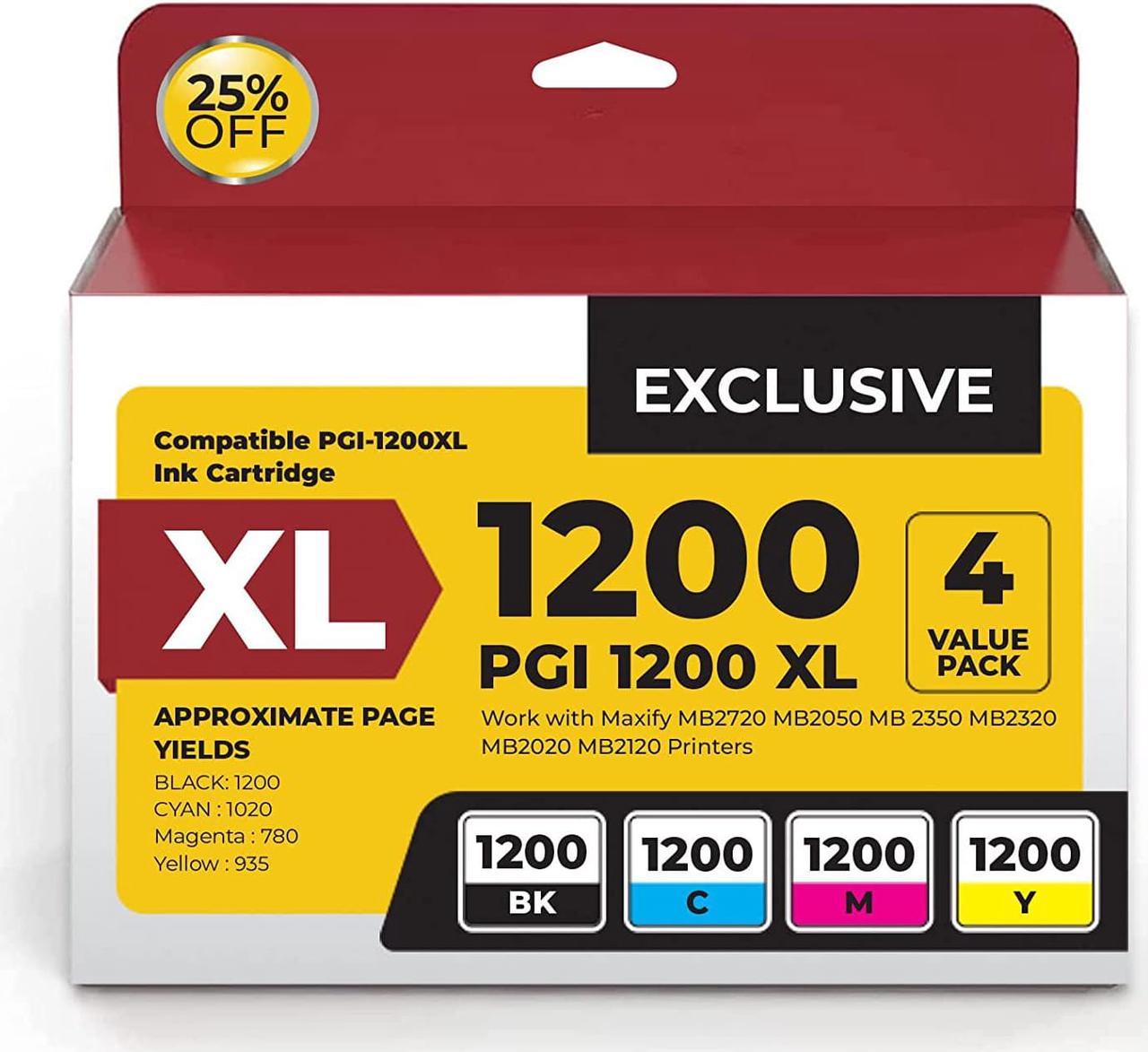 Canon PGi-1200XL Compatible Ink Cartridges Value Ink. Works with Maxify MB2720 MB2320 MB2120 MB2350 MB2050 MB2020 Printers. 4 Pack Black, Cyan, Magenta, Yellow