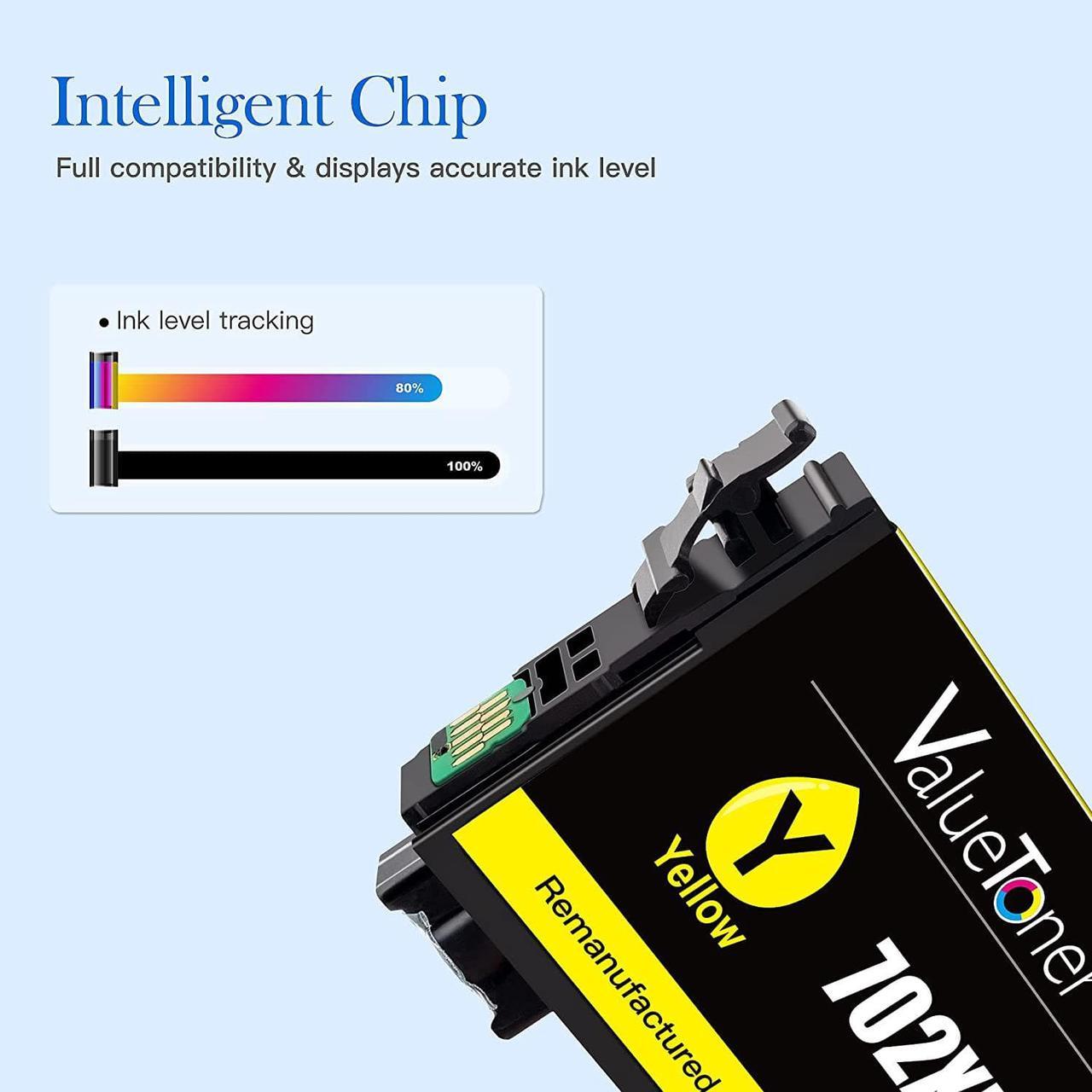 Alt view image 3 of 7 - Valuetoner Remanufactured 702 XL T702 702XL T702XL Ink Cartridge Replacement  702XL 702 Ink for Workforce Pro WF-3733 WF-3720 WF-3730 Printer (Large Black, Cyan, Magenta, Yellow, 4 Pack)