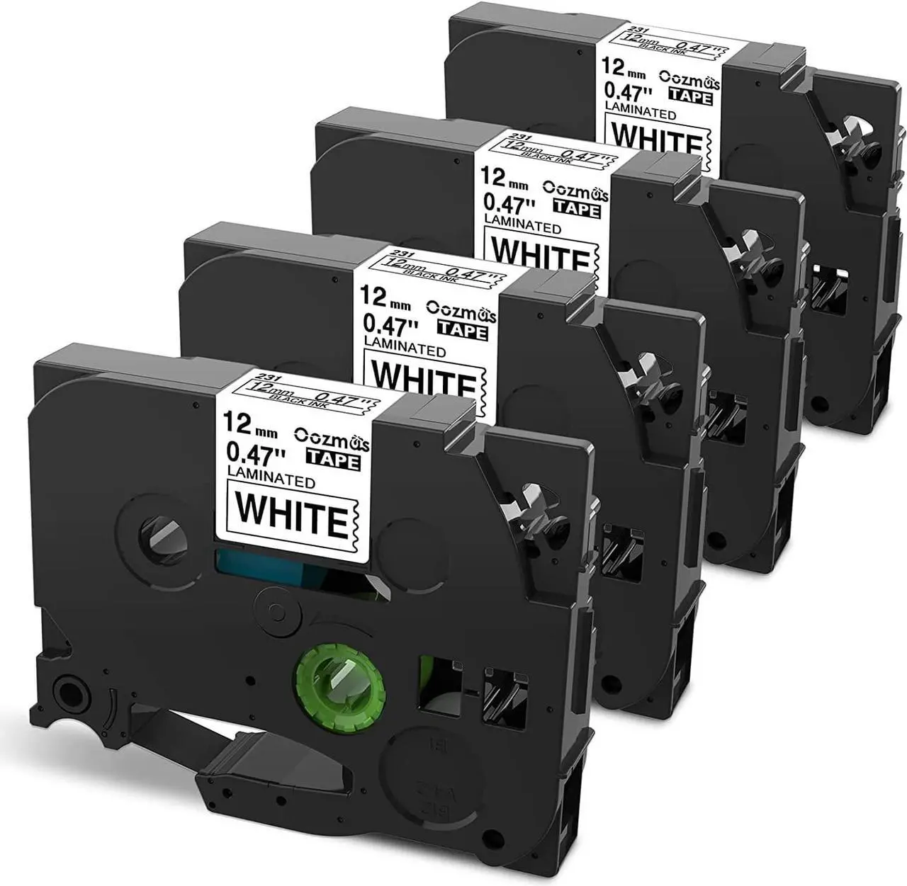 Main image of Oozmas Tz Tape 12mm 0.47 Inch Laminated Black on White Replacement for Brother Ptouch Tape TZe-231 Compatible with Brother P Touch D400 D410 D210 D220 1280 1800 1880 2040 Label Maker Tape, 4 Pack