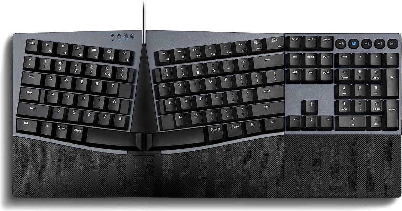 Perixx PERIBOARD-535BR Wired Ergonomic Mechanical Keyboard - Low-Profile Brown Tactile Switches - Programmable Keys - Compatible Windows and Mac OS X