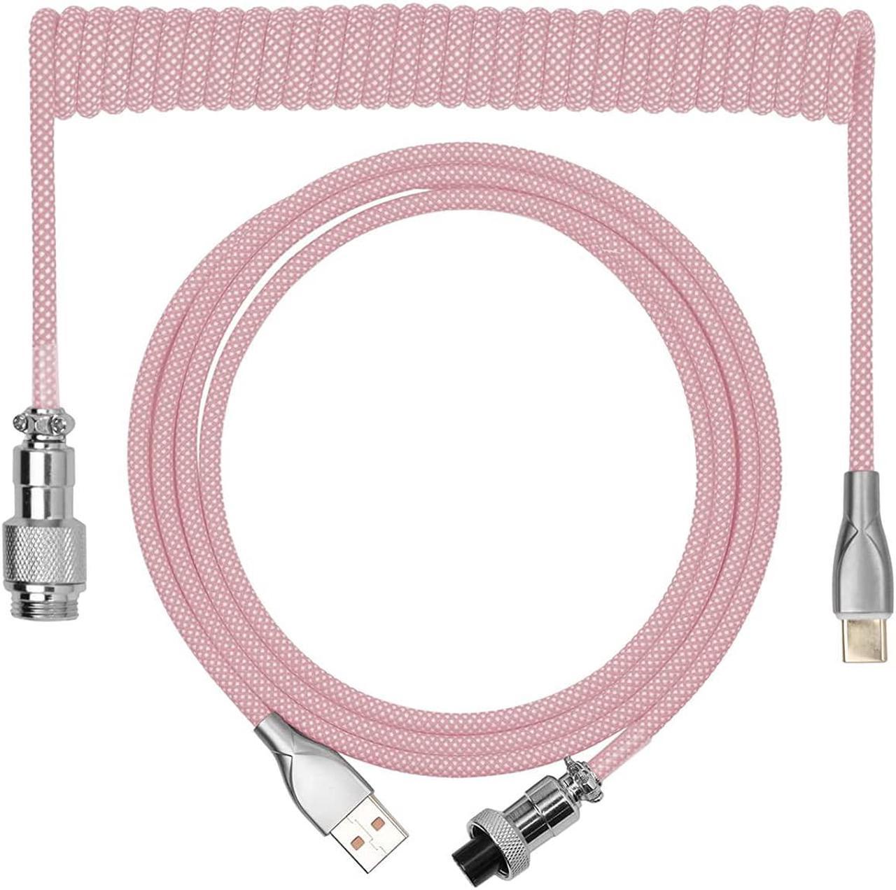 EPOMAKER Macaron 1.8m Coiled Type-C to USB A TPU Mechanical Keyboard Cable with Detachable Aviator Connector for Gaming Keyboard/Tablet/Smart Phone (Pink)