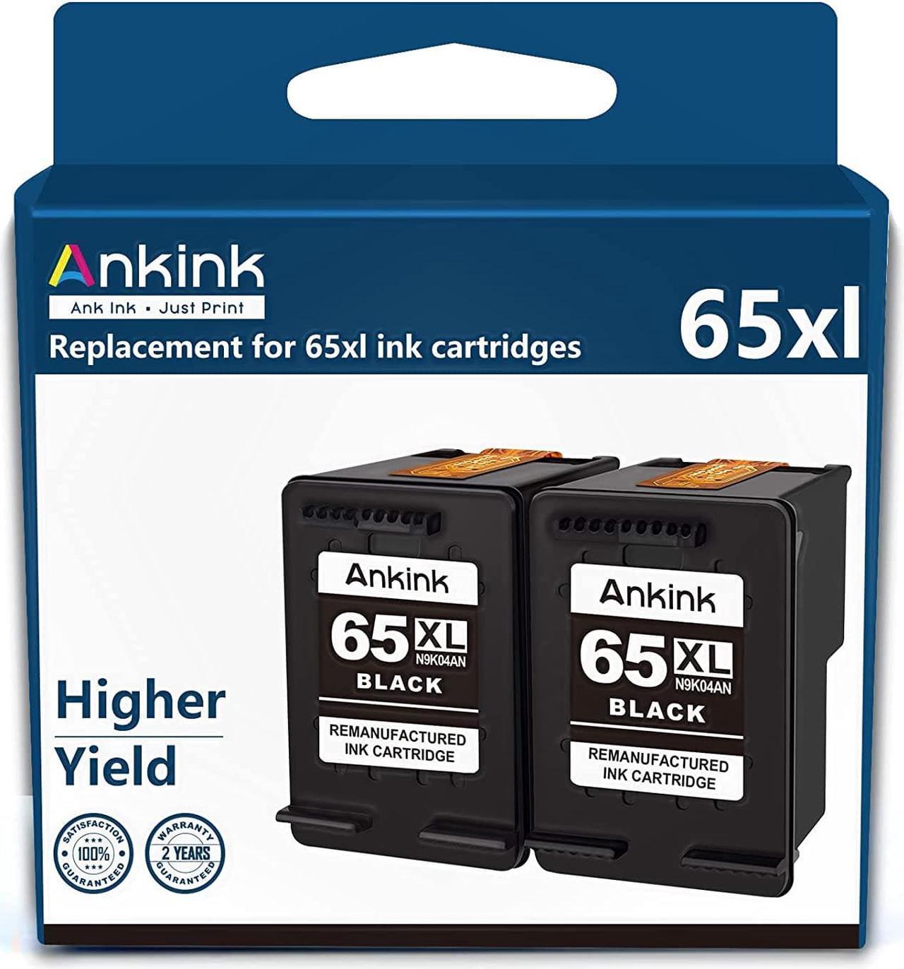 Ankink 65xl Black Ink Cartridge  65 HP65 XL HP65XL Fit for Envy 5000 5010 5014 5052 5055 5070 DeskJet 2600 2622 2640 2652 2655 3700 3752 3755 Printer | HP65 Higher Yield Ink Combo Pack 2 Pcs