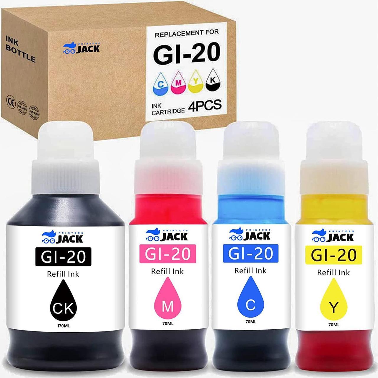 Printers Jack Compatible Canon GI-20 GI20 Refill Ink Bottles Kit for Canon PIXMA G5020 G6020 G7020 MegaTank Printers