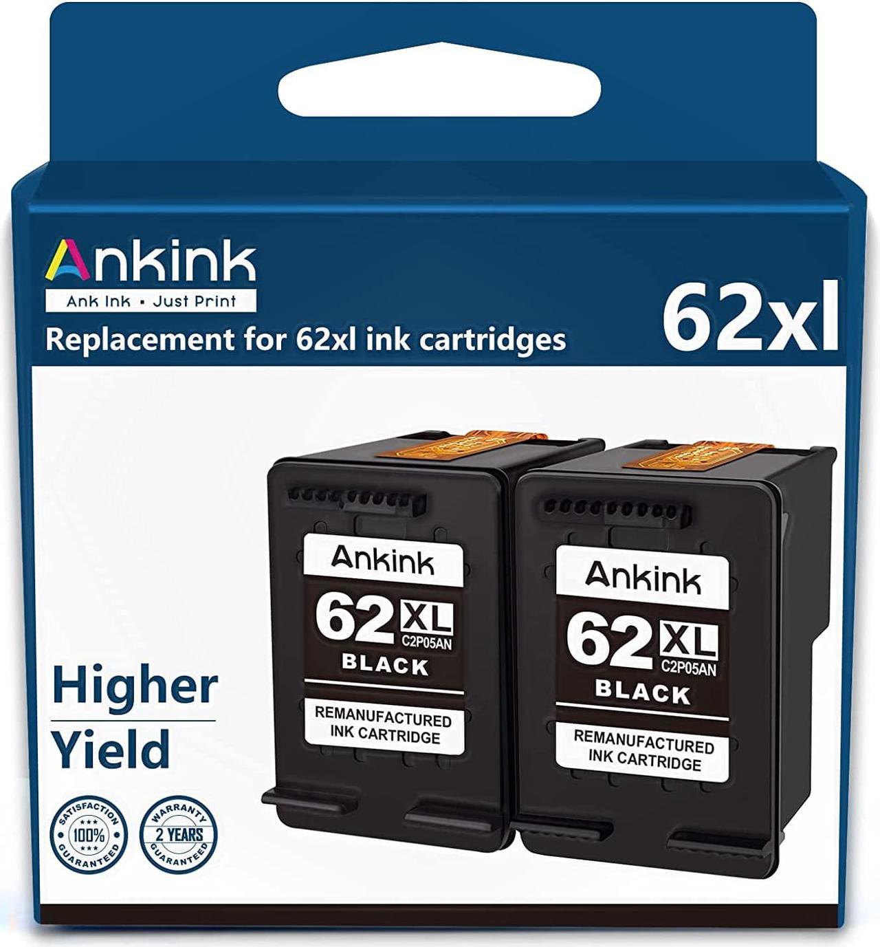 Ankink high Yield Remanufactured 62XL Ink Cartridges Replacement 62XL 62 XL to use with Envy 5540 5640 5660 7640 7645 OfficeJet 5740 8040 200 250 Series Printer Black 2 Pack