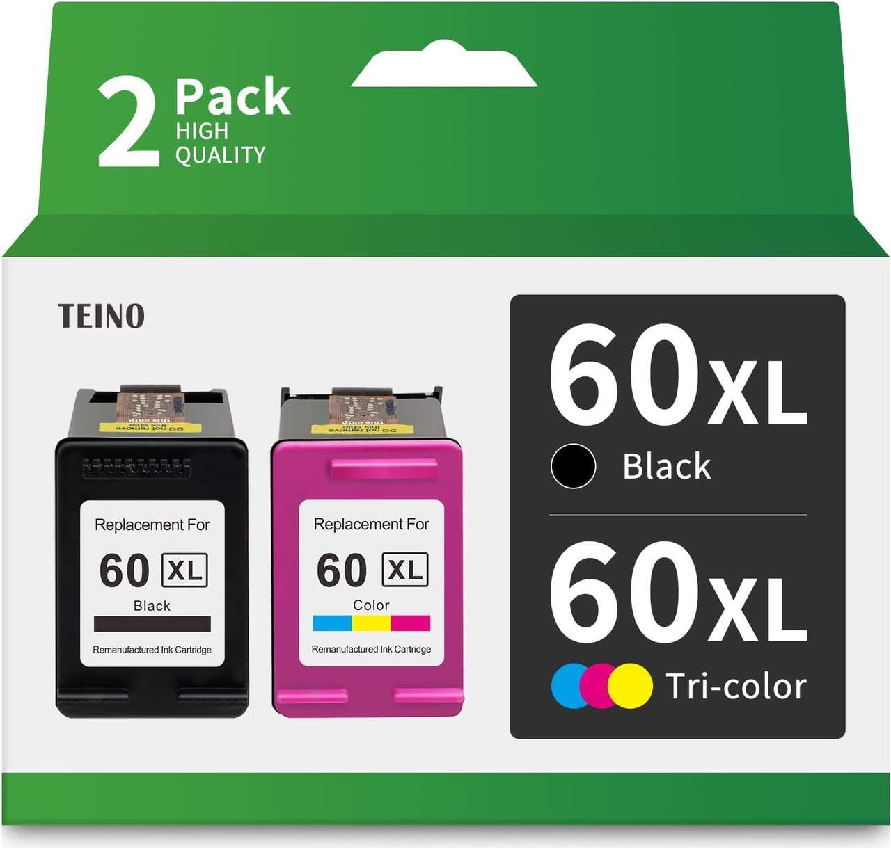 Main image of TEINO Remanufactured Ink Cartridge Replacement  60 XL 60XL for PhotoSmart C4780 C4795 C4680 C4650 D110 D110a DeskJet F4480 F4280 F4580 D2530 D2545 Envy 100 Printer (Black, Tri-Color, 2-Pack)