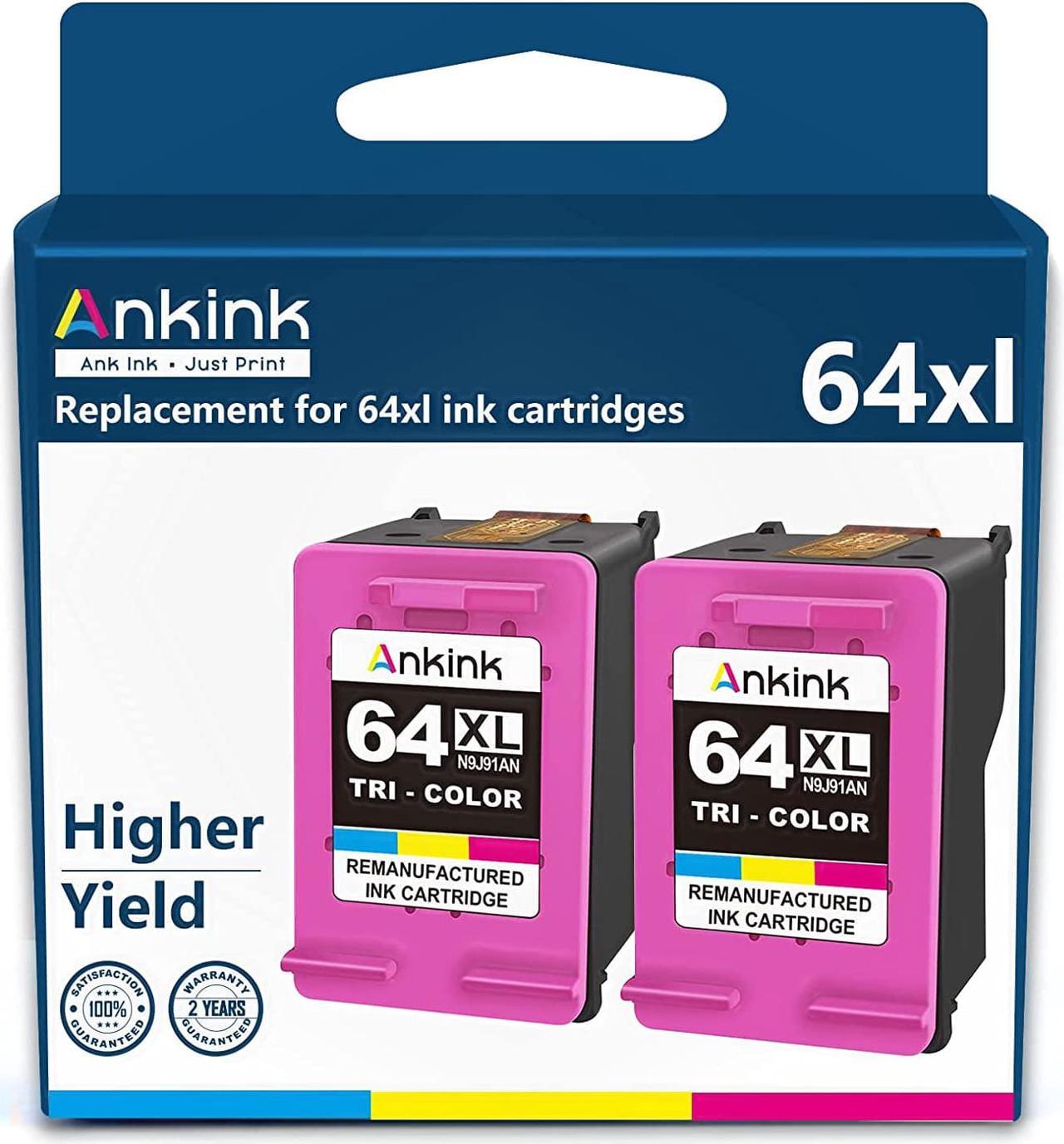 Ankink Higher Yield 64XL TRI Color Combo Replacement  64 XL HP64 HP64XL Ink Cartridge | Envy Photo 7855 7155 6255 6400 7100 7155 7164 7858 7800 6230 7120 7955 7958 Tango Ink X Printer 2 Pack