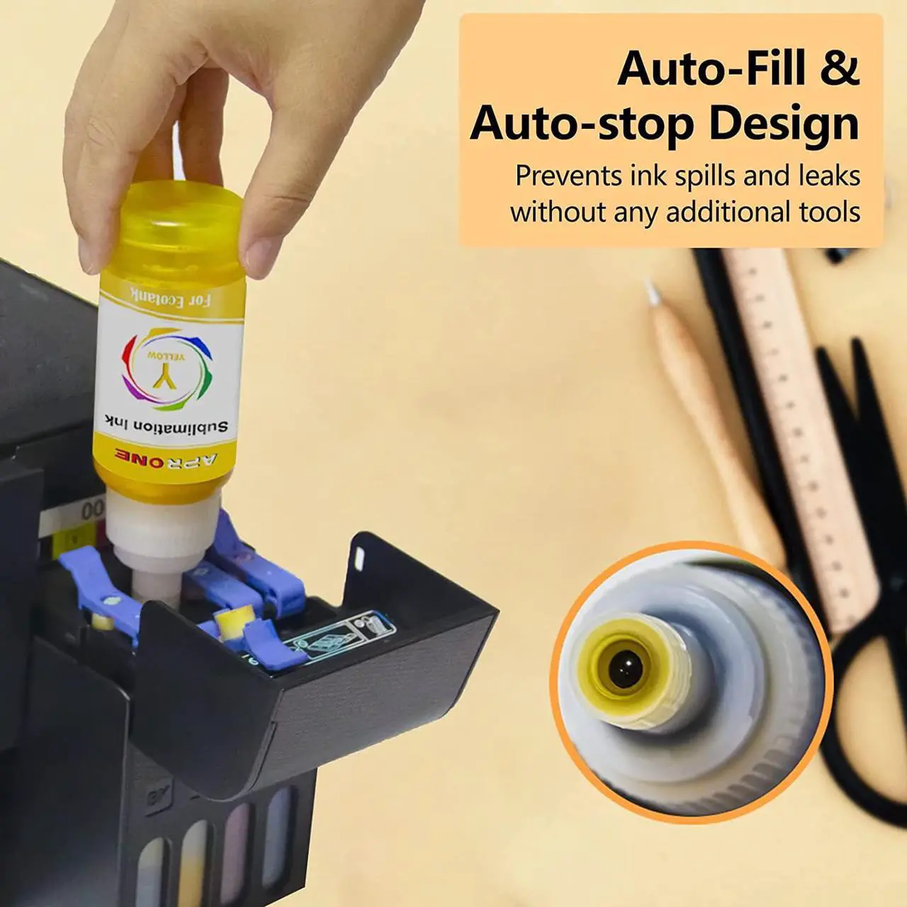 Alt view image 3 of 7 - Autofill Syringe-Free Sublimation Ink  EcoTank ET-4800 ET-2850 ET-2800 ET-2803 ET-2760 ET-2720 ET-2400 ET-3850 ET-2750 ET-4700 ET-4760 ET-5800 ET-15000 (Anti-UV/ICC Free)