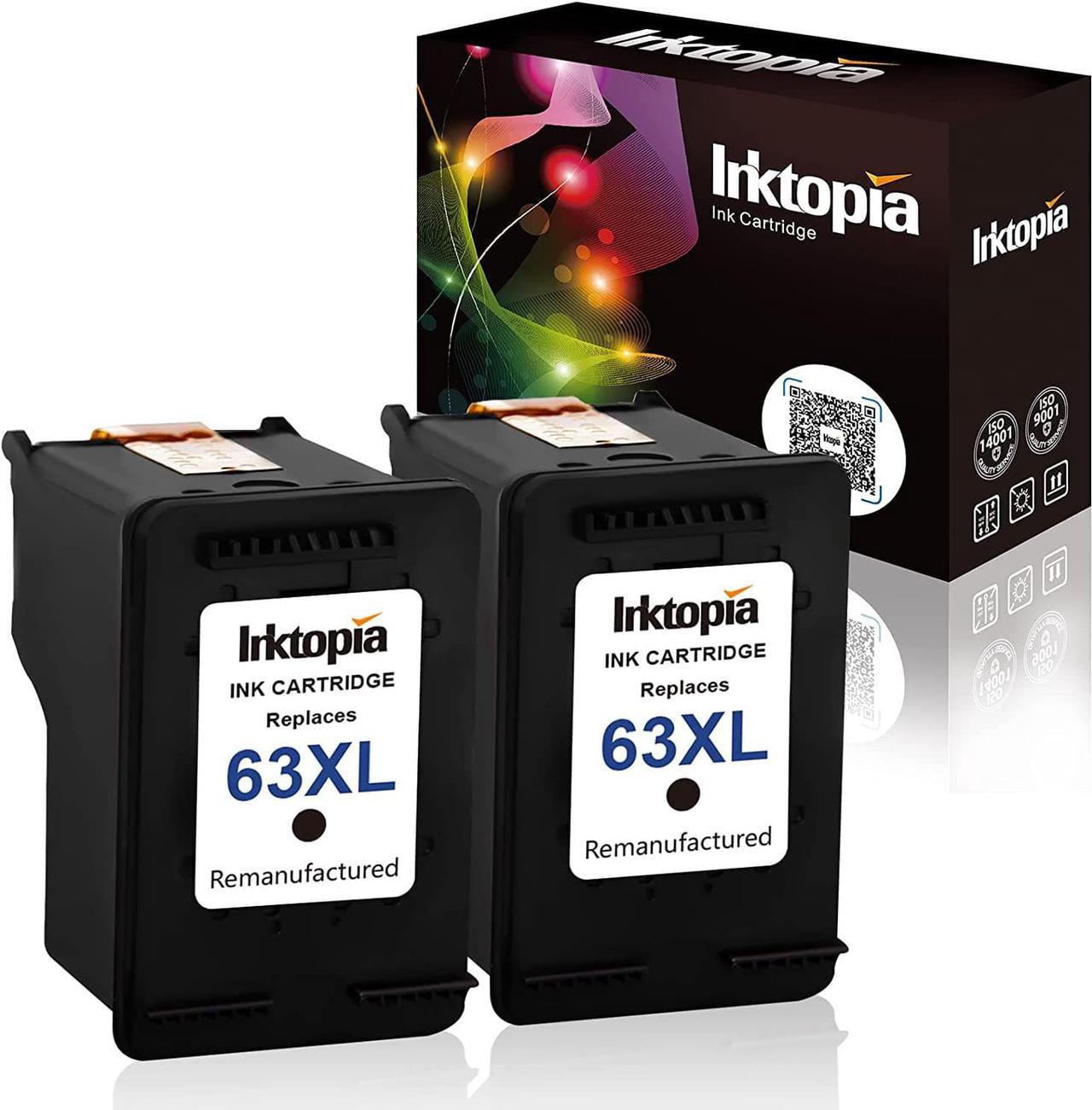 Inktopia Remanufactured Ink Cartridge Replacement  63 XL 63XL to USE with HP OfficeJet 5255 5258 3830 3831 3832 Envy 4512 4516 4520 DeskJet 1112 2130 3633 3634 (2 Black,2-Pack)