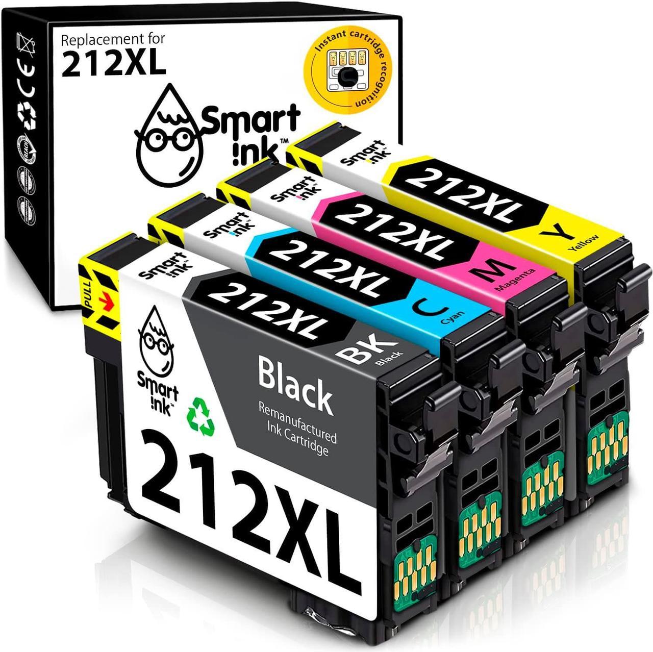 Smart Ink Remanufactured Ink Cartridge Replacement for Epson 212 Ink Cartridges 212XL T212 XL to use with Workforce WF-2830 WF-2850 XP-4100 XP-4105 (Black & Cyan/Magenta/Yellow 4 Combo Pack)