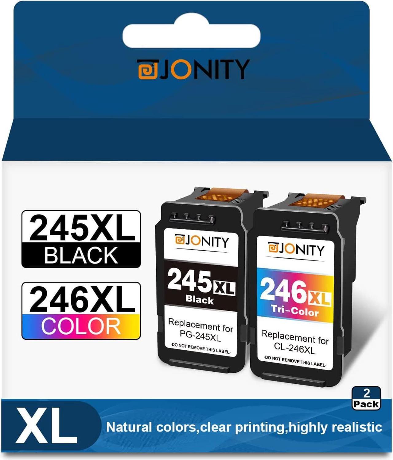 Jonity Remanufactured Ink Cartridges 245 and 246 Replacement for Canon 243 & 244 PG 245XL CL 246XL PG-243 CL-244 for Canon PIXMA MX492 MX490 MG2920 MG2922 MG2420 IP2820 Printer (1 Black 1 Tri-Color)