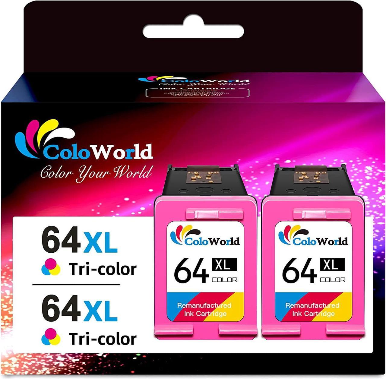 ColoWorld  64XL Color Ink Cartridges, 64 64XL Color Ink Cartridge  Printer, Compatible for Envy Photo 7855 7155 7858 6255 7164 6222 6230 7830 7864, Inspire 7255e 7955e 7900e, Tango Printer