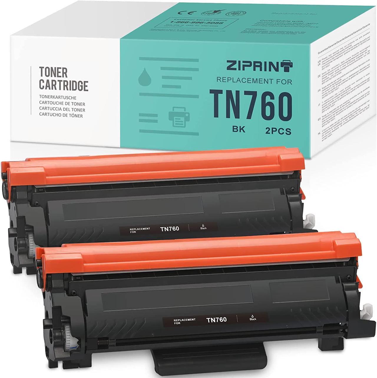 ZIPRINT with CHIP Compatible Toner Cartridge Replacement for Brother TN760 TN 760 TN730 for HL-L2350DW MFC-L2710DW DCP-L2550DW MFC-L2750DW HL-L2395DW HL-L2370DW HL-L2390DW (Black, 2-Pack)