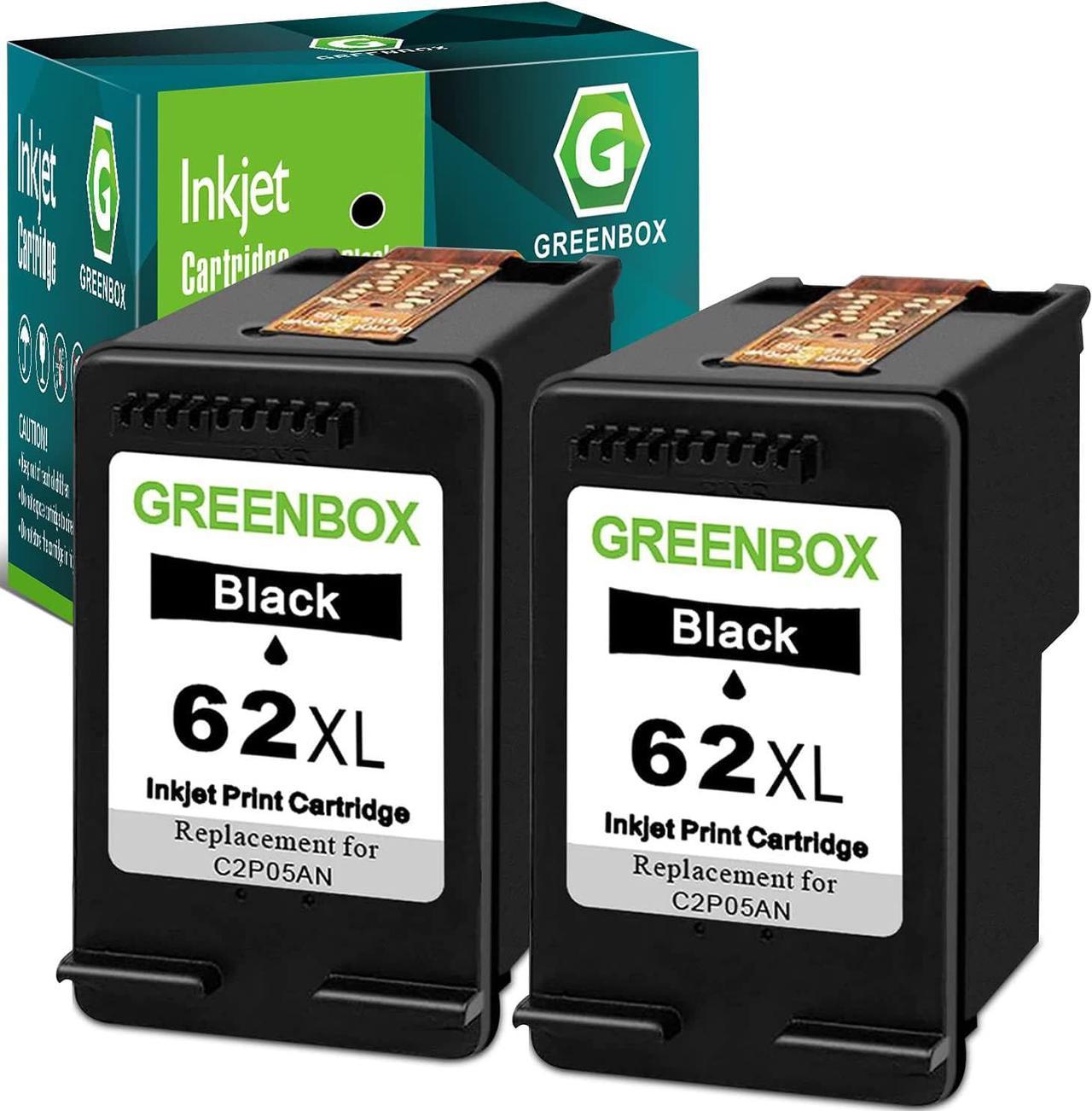 GREENBOX Remanufactured Ink Cartridge 62 Replacement  62XL 62 XL  Envy 7640 5660 5540 5640 5642 7645 5549 Officejet 5740 5741 8040 OfficeJet 200 250 Mobile Printer (2 Black)