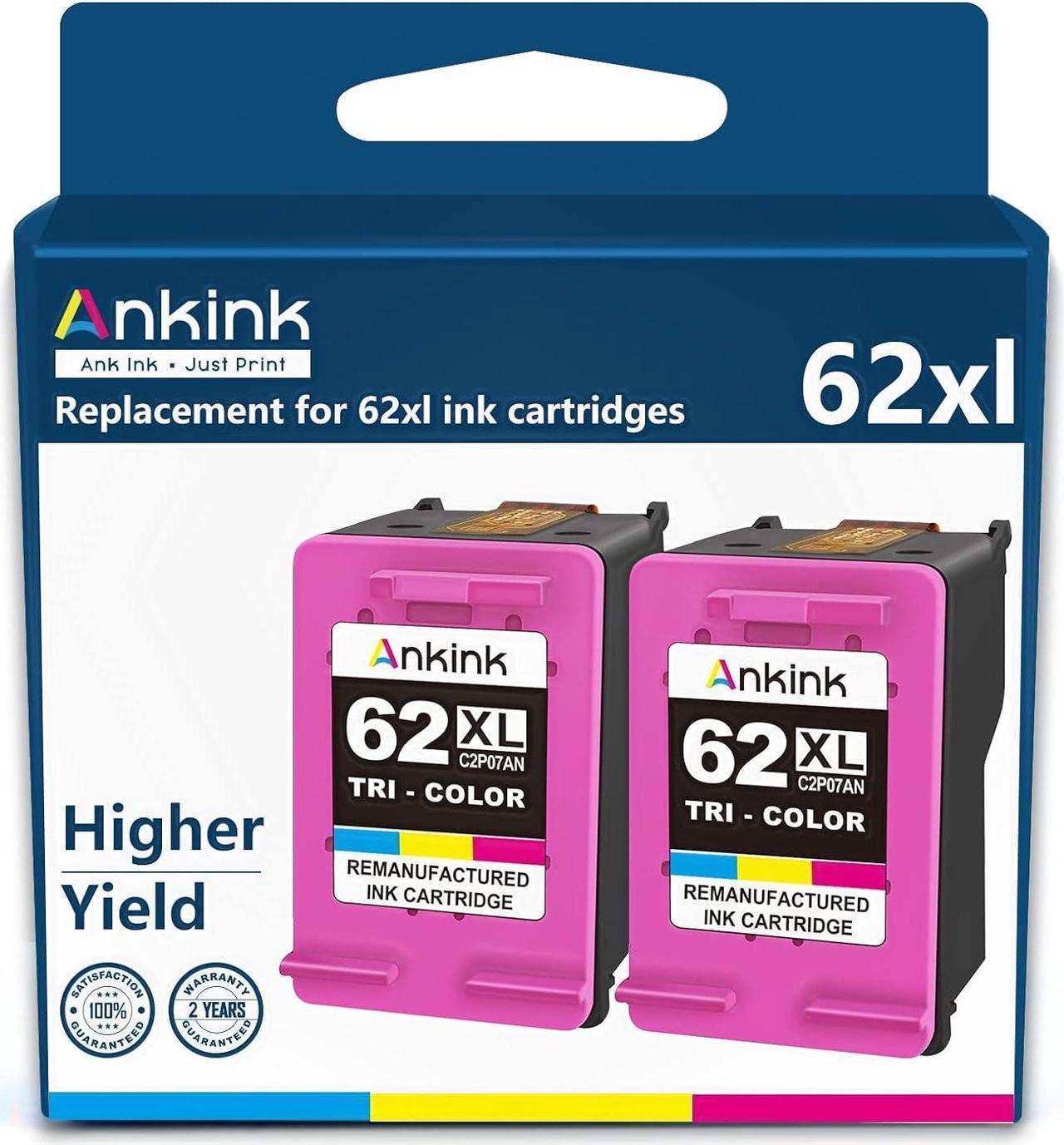 Ankink Higher Yield Remanufactured HP 62XL Ink Cartridge Replacement for 62 HP62XL hp62 XL Envy 5540 5640 5660 7640 7645 OfficeJet 200 250 5740 8040 Printer Toner Color (Tricolor) Combo 2 Pack