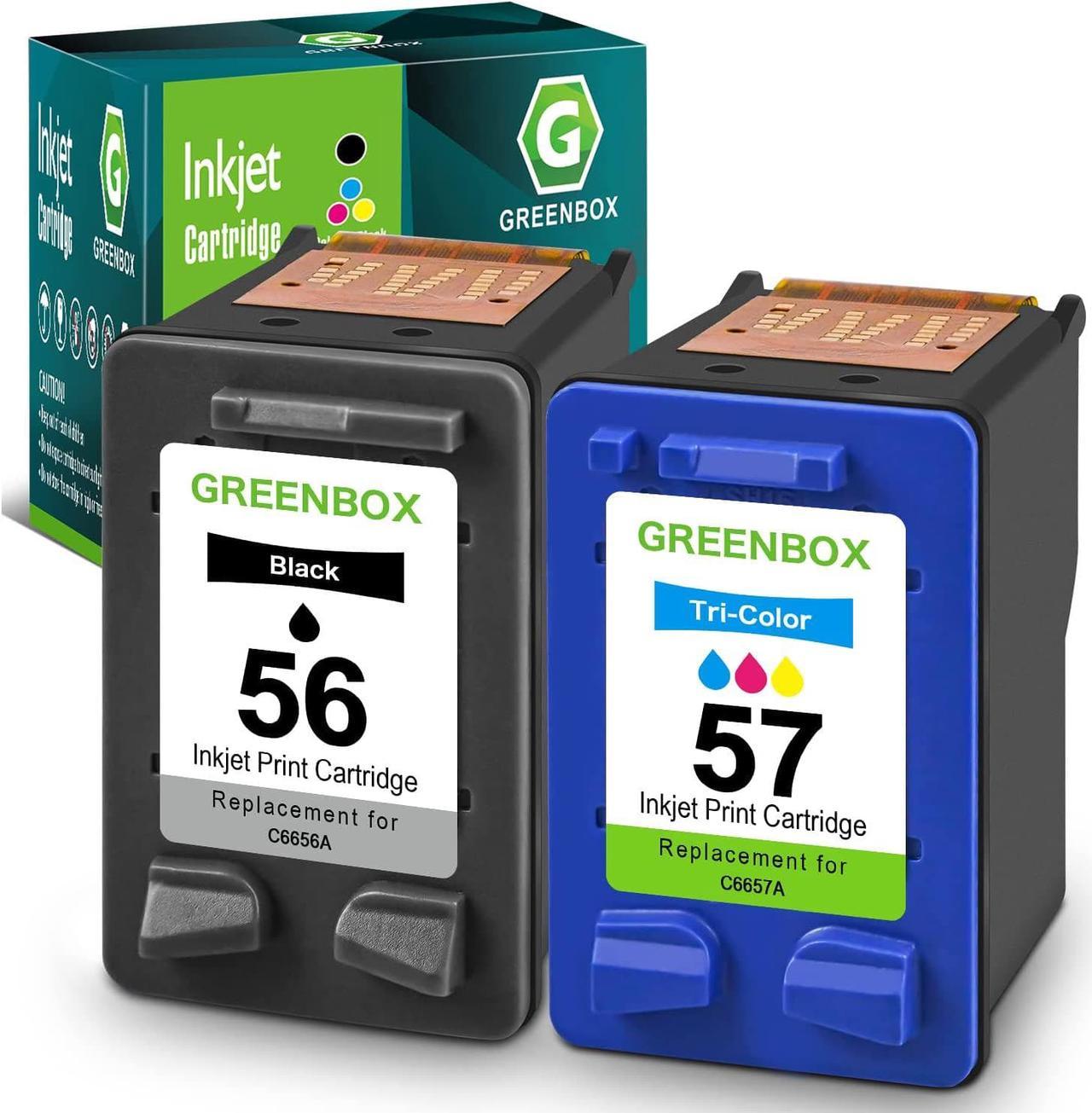 GREENBOX Remanufactured 56 57 High-Yield Ink Cartridge Replacement  56 57 C6656AN C6657A for Deskjet 5650 5550 5150 Photosmart 7350 7260 7450 7550 7760 PSC 2210 Printer (1 Black 1 Tri-Color)