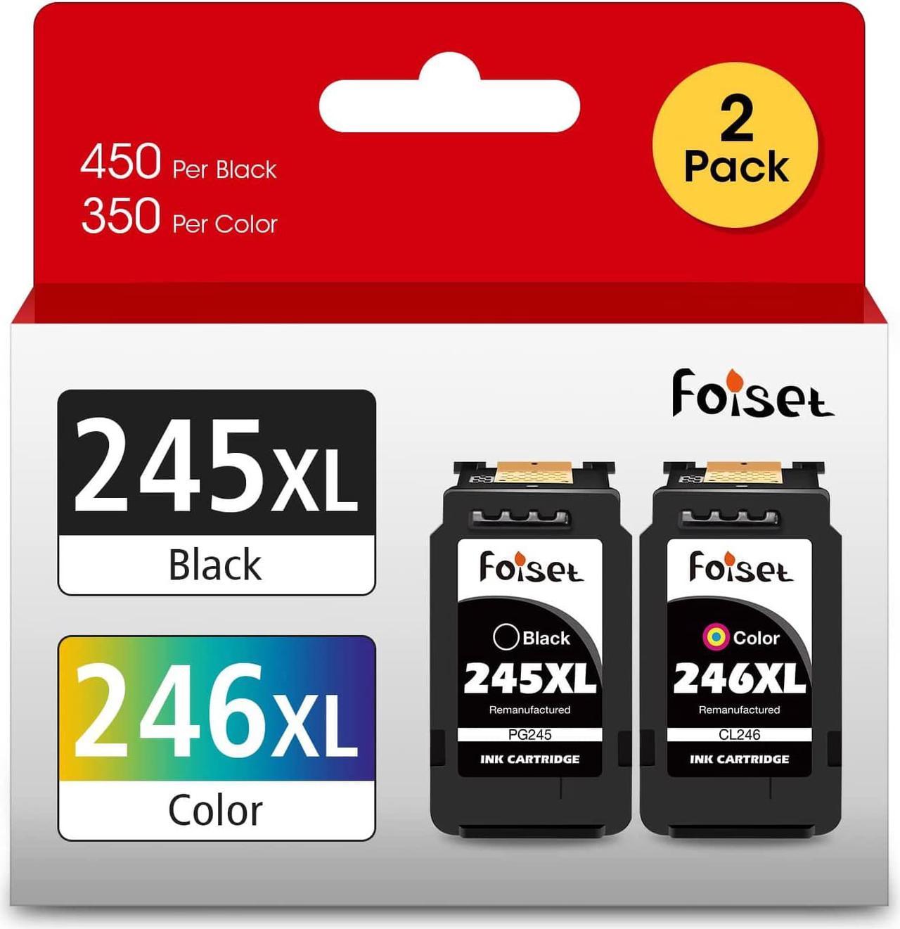 Foiset Remanufactured for Canon Ink Cartridges 245 and 246 245xl Black Ink Cartridge for Canon Ink 245 246 MX490 MX492 MG2522 TR4500 TR4520 TS3100 TS3122 TS3300 TS3322 TS3320 Encre Canon 245 246 XL