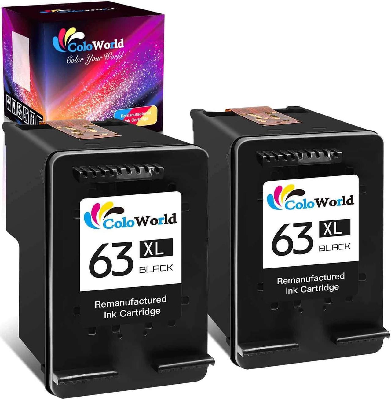 ColoWorld Remanufactured Ink Cartridge Replacement  63XL 63 XL Work with Envy 4520 3634 OfficeJet 3830 3831 5252 4650 5258 5255 DeskJet 3636 3630 1112 1110 3637 3639 Printer (2 Black)