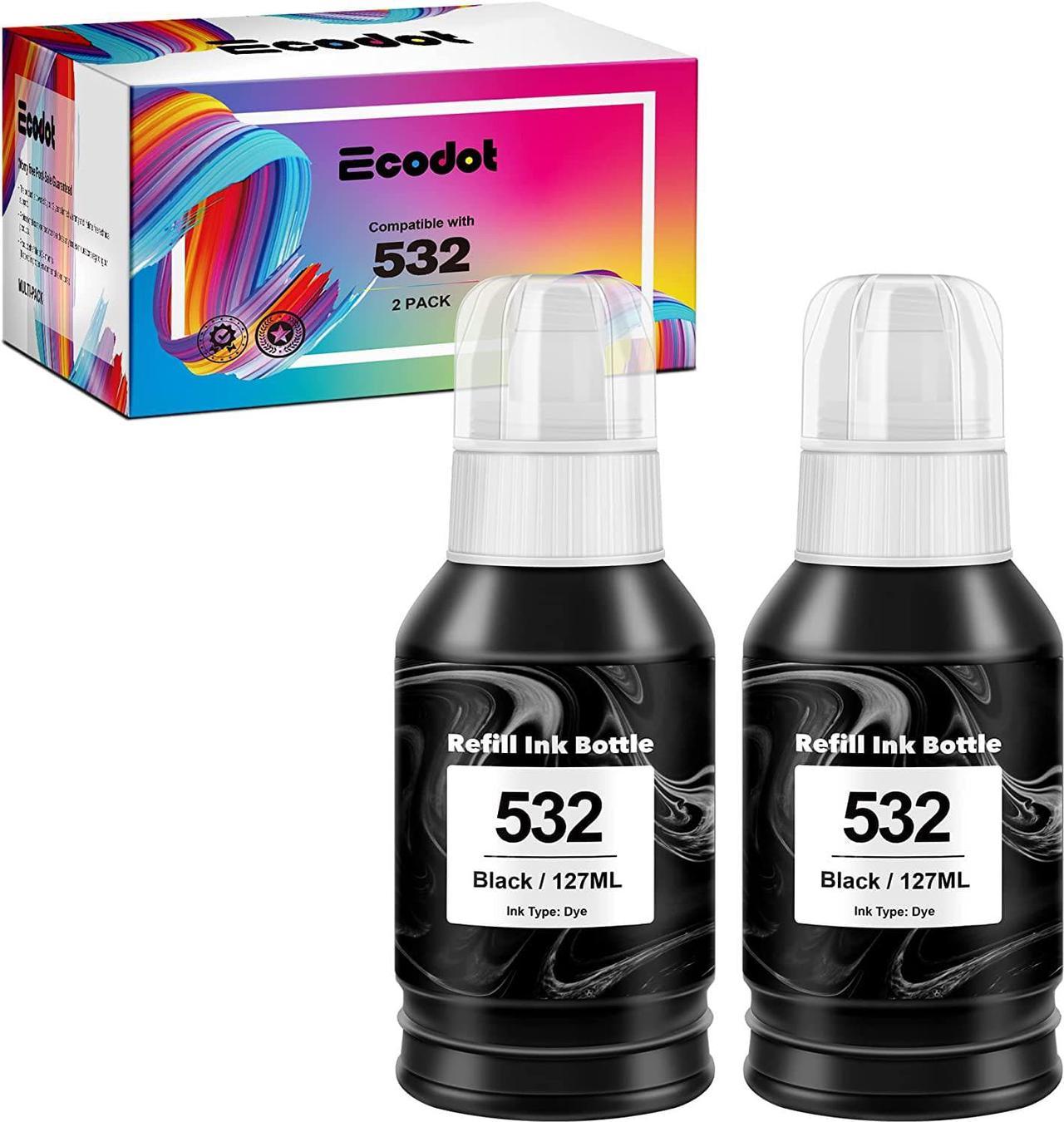 ecodot Compatible Refill Ink Bottles Replacement for Epson 532 Black Ink Bottle Use with ET-M1100 ET-M1120 ET-M1170 ET-M2170 ET-M3170 ET-M3180 Printer (2 Black)