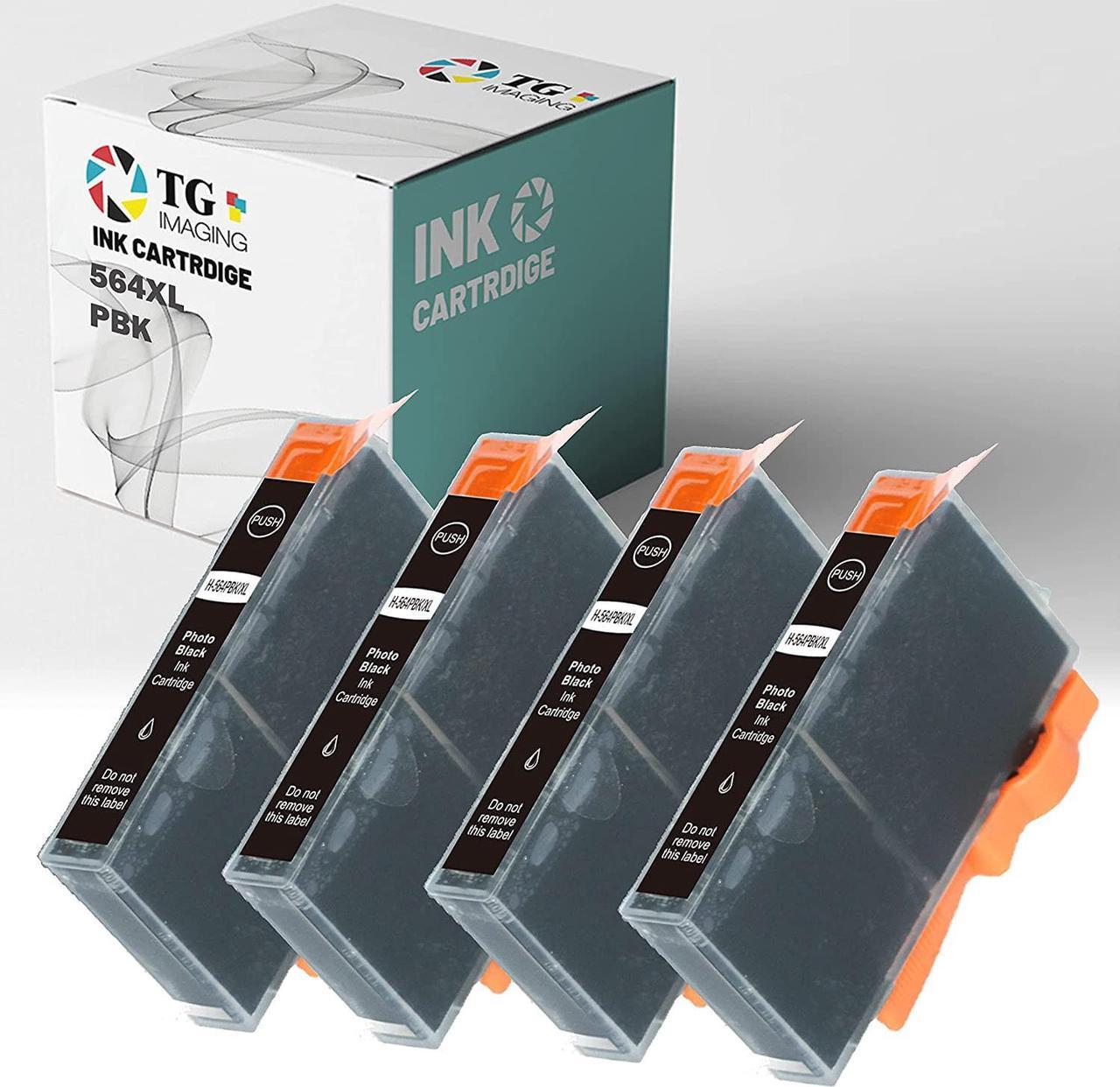 TG Imaging (4 Pack Photo Black) Compatible HP 564 XL 564Xl Ink Cartridge (High Yield, PB)  5510 5511 5514 6510 7510 7515 e-All-in-One C510 C5300 C5324 C5370 Inkjet Printer