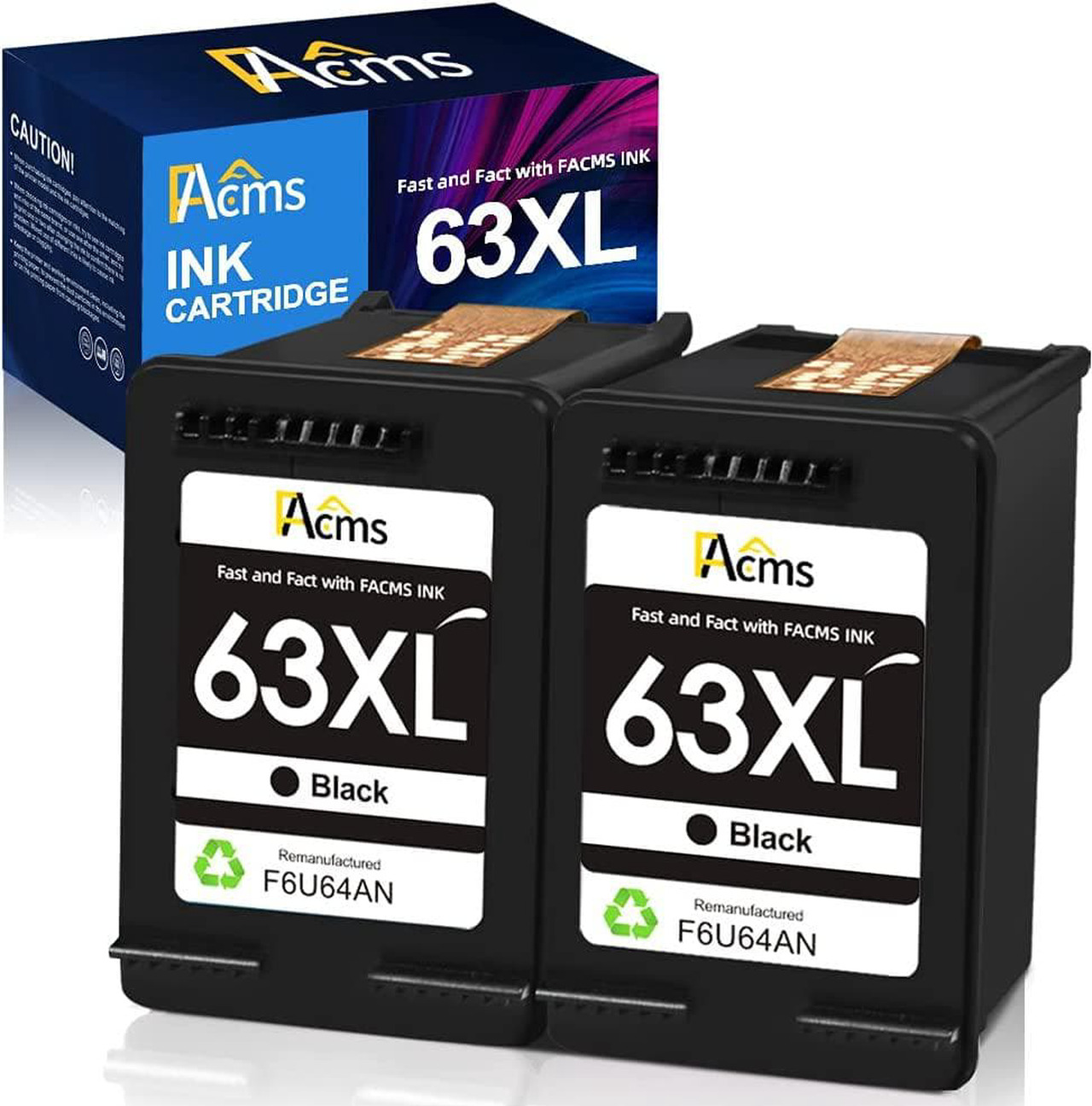 2 Pack 63XL Black Ink Cartridges For HP Envy 4512 4516 4520
