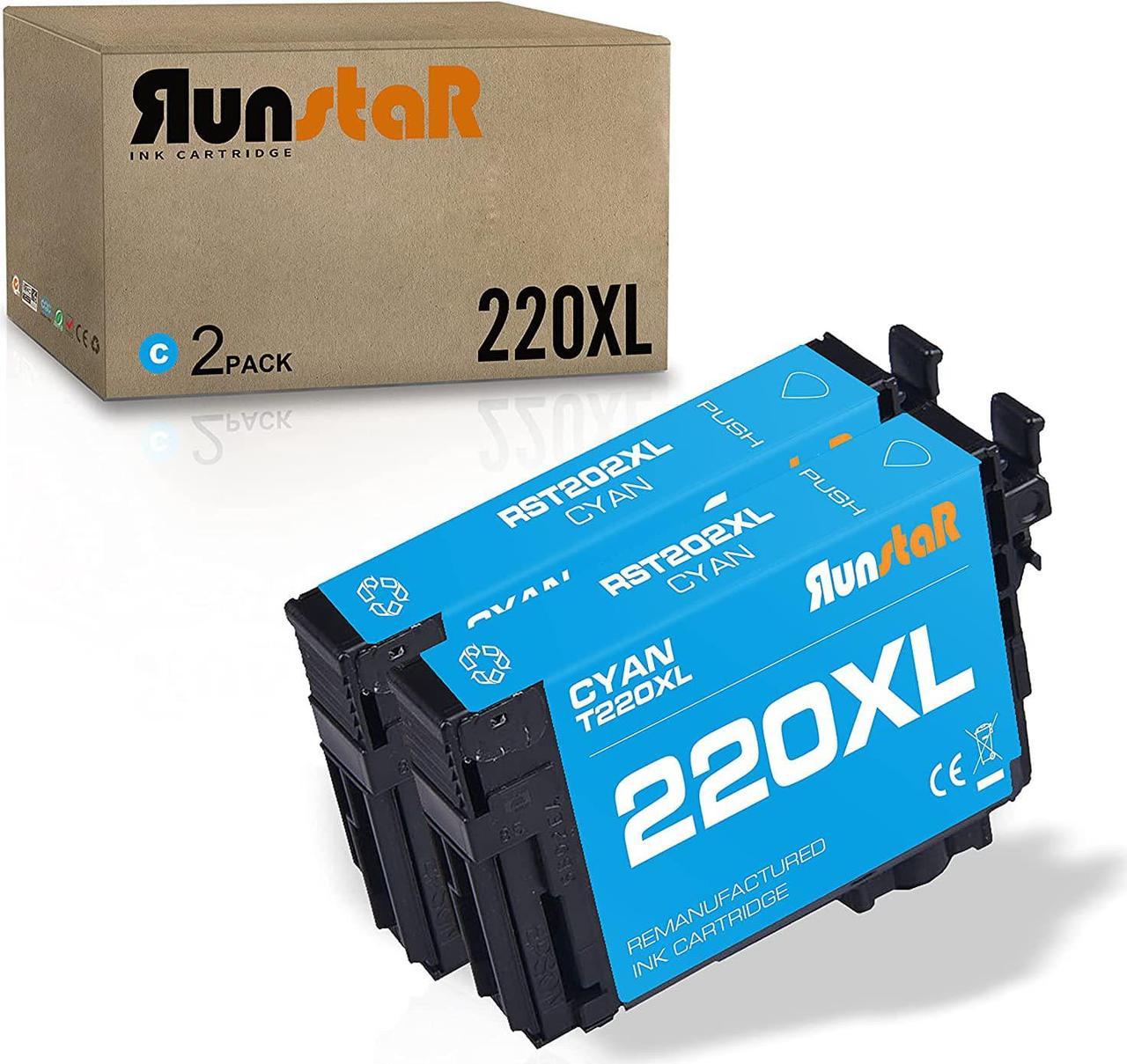 Run Star 2 Pack 220XL Cyan Remanufactured Ink Cartridge Replacement for Epson 220XL T220XL use for Epson Workforce WF-2760 2750 2660 2650 2630 Expression Home XP-320 420 424 Printer (2 Cyan)