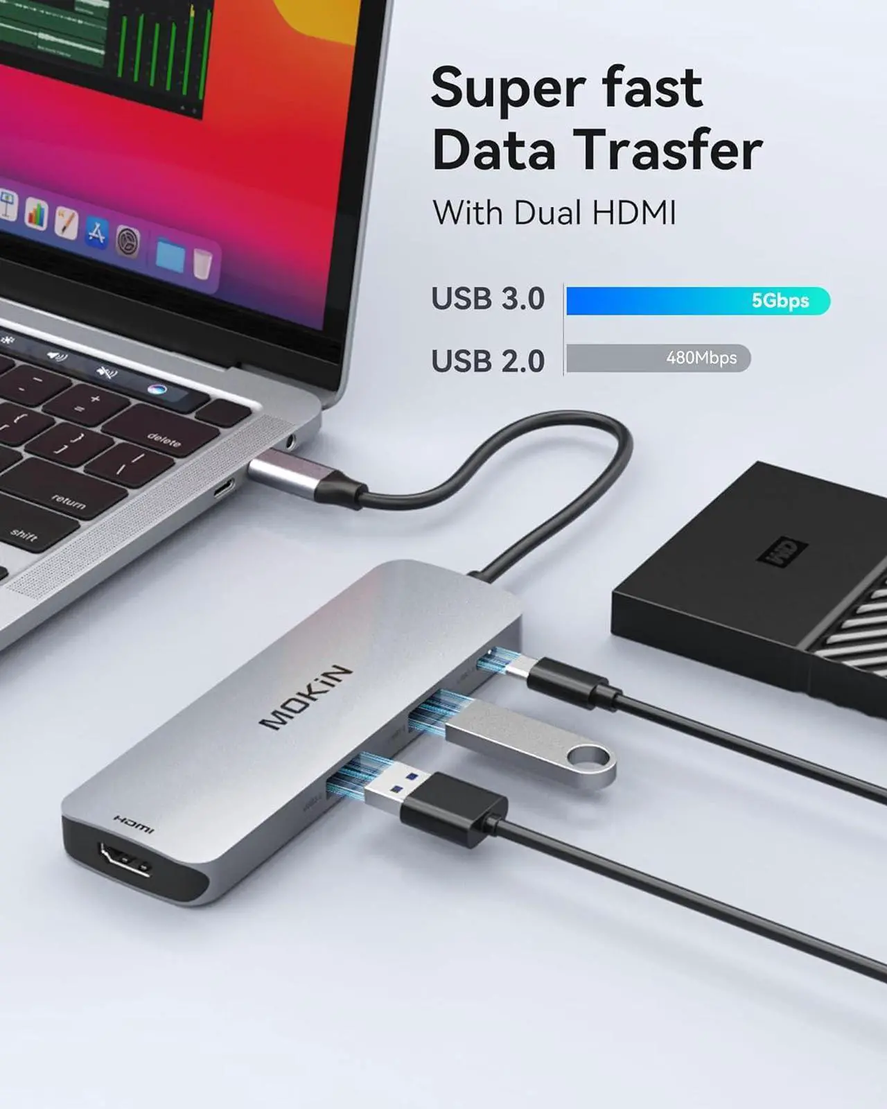 Alt view image 7 of 7 - MOKiN USB C Docking Station Dual Monitor, USB C to Dual HDMI Adapter, 8 in 1 Laptop Docking Station with 2 HDMI(4K @60Hz), PD Charging, USB A&C 3.0 Ports, SD/TF for /HP/Lenovo/Surface/Yoga etc