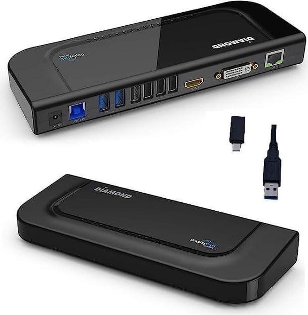 Diamond Multimedia Dual Video Output, USB/USB-C/TB3 Universal Docking Station with Gigabit Ethernet, HDMI, DVI, Audio for Windows 11, MacOS, Android 5.0+. DisplayLink Certified DL-3900 Chip (DS3900V3)