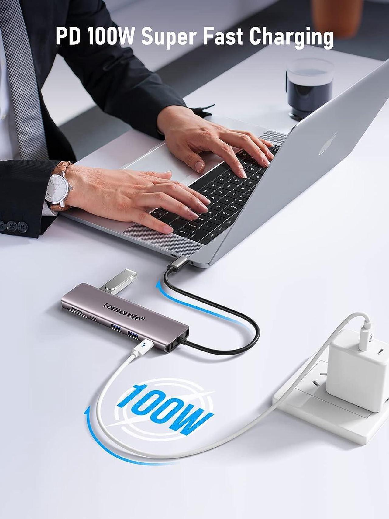 Alt view image 5 of 7 - Lemorele USB C to Dual HDMI Adapter, 10-in-1 USB C Docking Station Dual Monitors for Windows, USB C Adapter with Dual HDMI, USB 3.0, 100W PD, USB-C Data,SD/TF for Dell XPS 13/15, Lenovo Yoga,etc