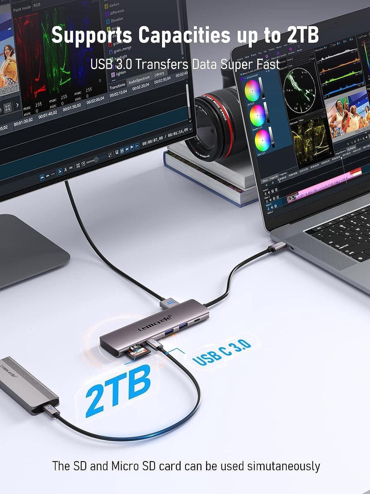 Alt view image 7 of 7 - Lemorele USB C to Dual HDMI Adapter, 10-in-1 USB C Docking Station Dual Monitors for Windows, USB C Adapter with Dual HDMI, USB 3.0, 100W PD, USB-C Data,SD/TF for Dell XPS 13/15, Lenovo Yoga,etc