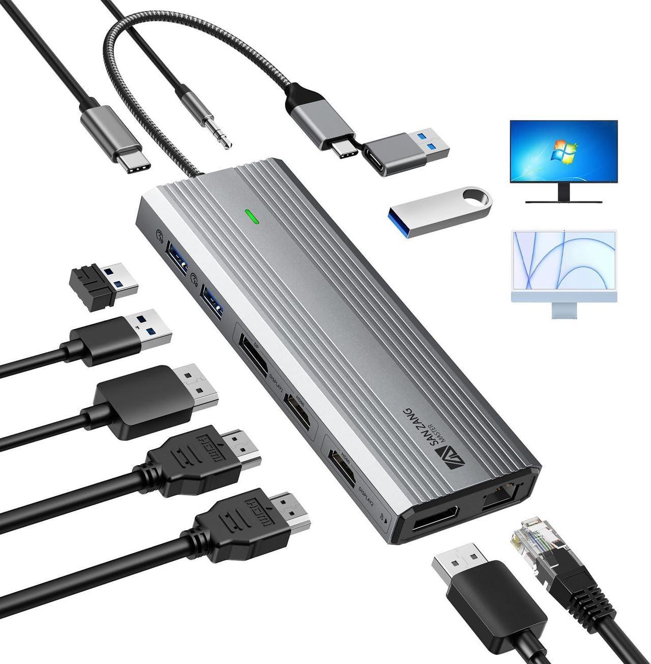 Displaylink Docking Station Dual Monitor,10 in 1 10Gbps USB C Hub Multiple Adapter for MacBook/Dell/HP/Surface/Lenovo Laptop Docking Station with 2 HDMI 4K,2 PD 4K, Ethernet,USB 3.2,Mic/Audio,100W PD