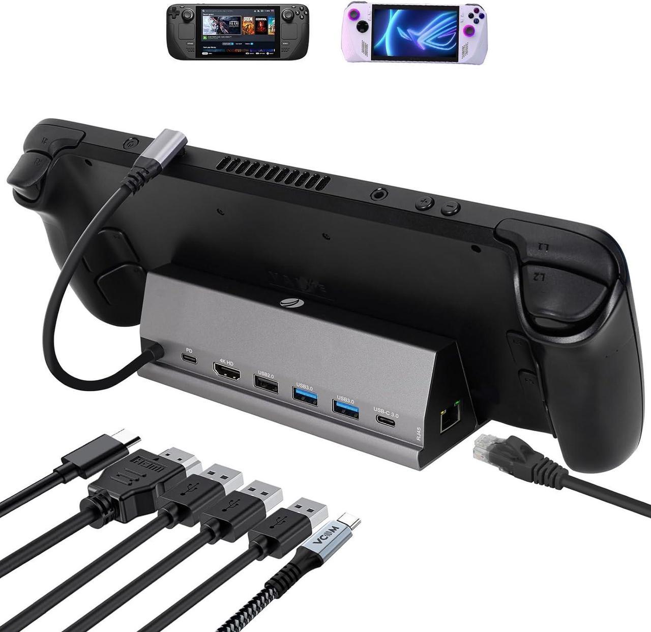 Docking Station for Steam Deck,V VCOM 7-in-1 Steam Deck Dock ROG Ally with HDMI 4K@60Hz,DisplayPort,Gigabit Ethernet,3 USB-A 3.0 and USB-C Charging Port Compatible with Steam Deck