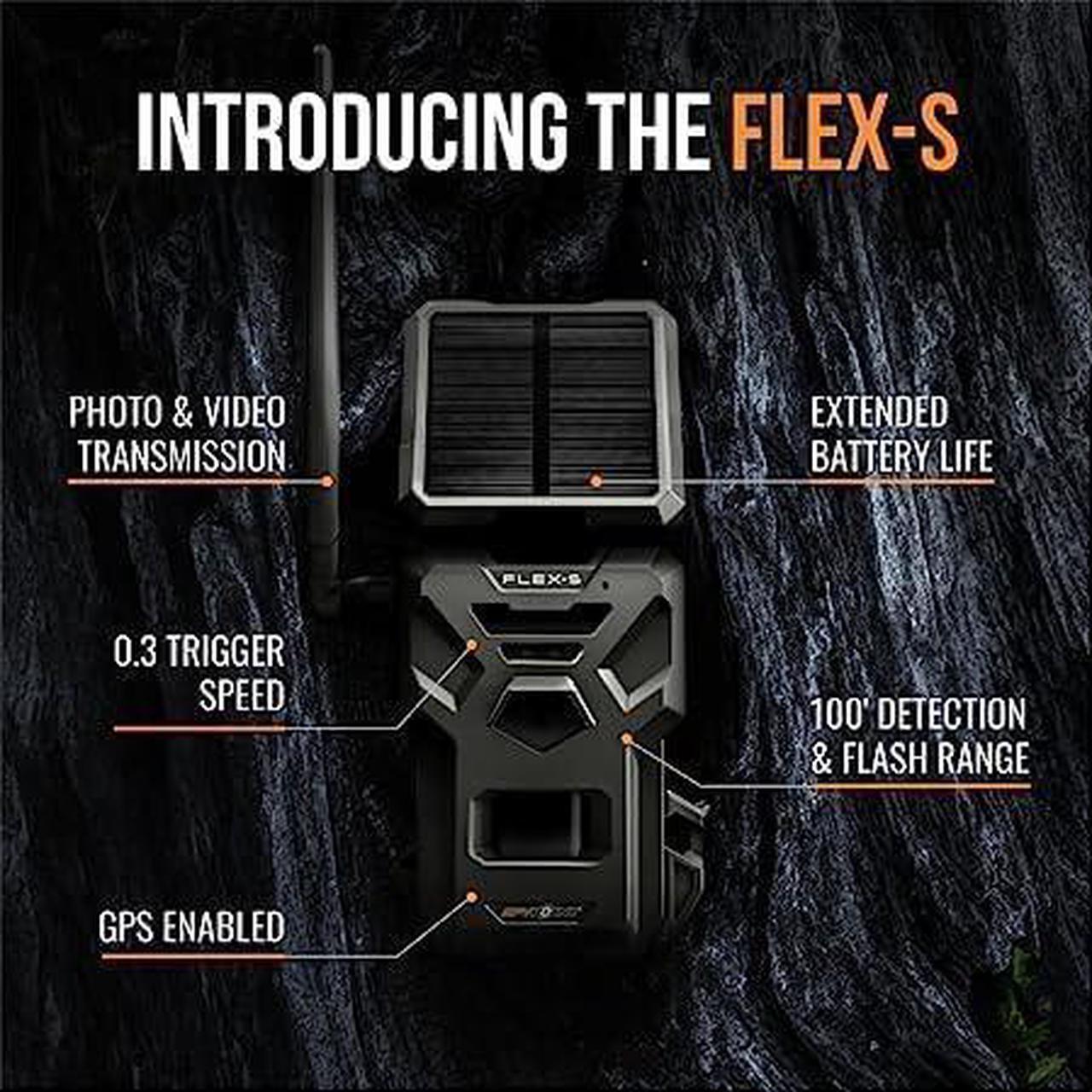 Alt view image 2 of 7 - SPYPOINT Flex-S Solar Cellular Trail Camera, Integrated Solar Panel, LTE Connectivity, 100-foot Flash/Detection Range, Internal Battery + 32GB Micro SD Card