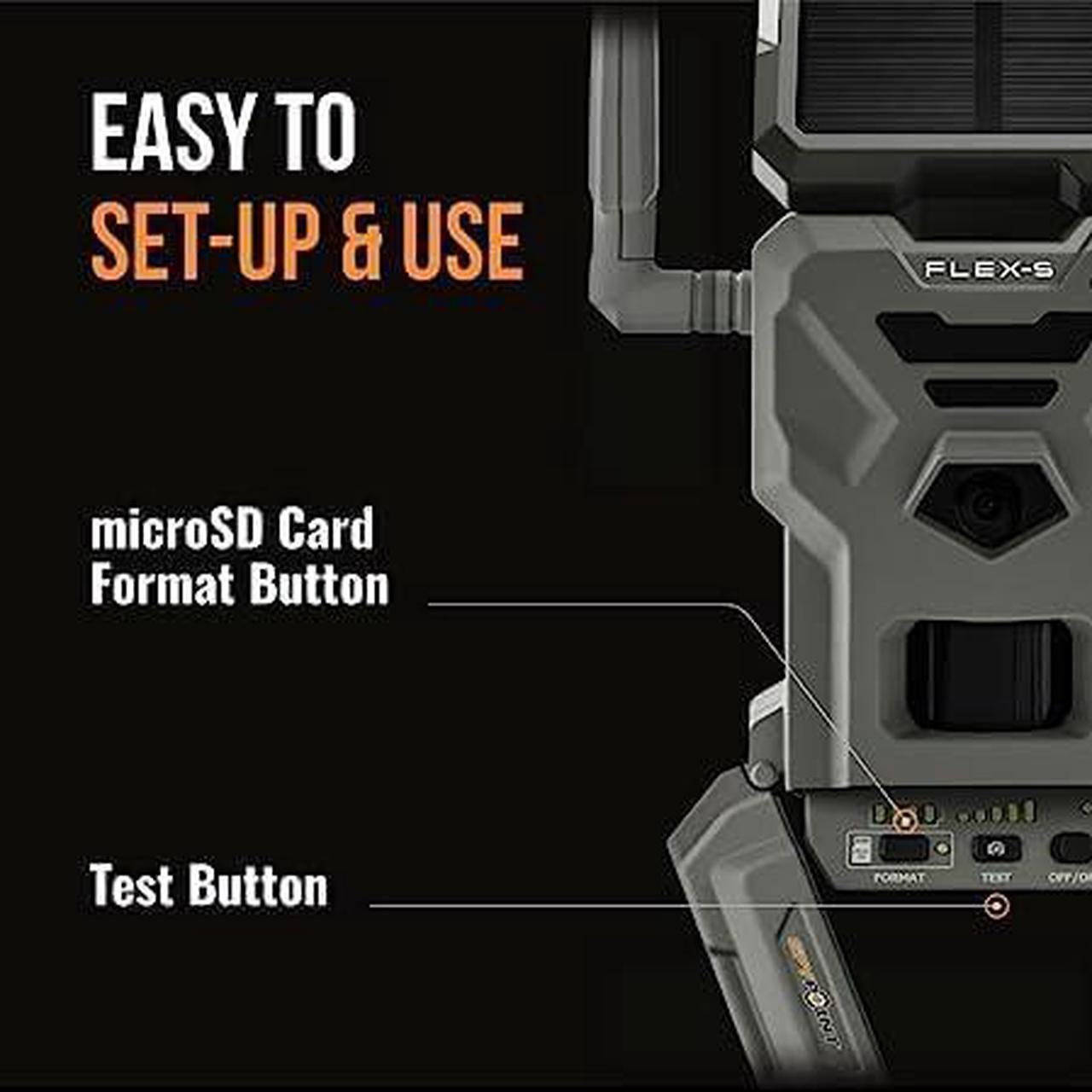 Alt view image 3 of 7 - SPYPOINT Flex-S Solar Cellular Trail Camera, Integrated Solar Panel, LTE Connectivity, 100-foot Flash/Detection Range, Internal Battery + 32GB Micro SD Card