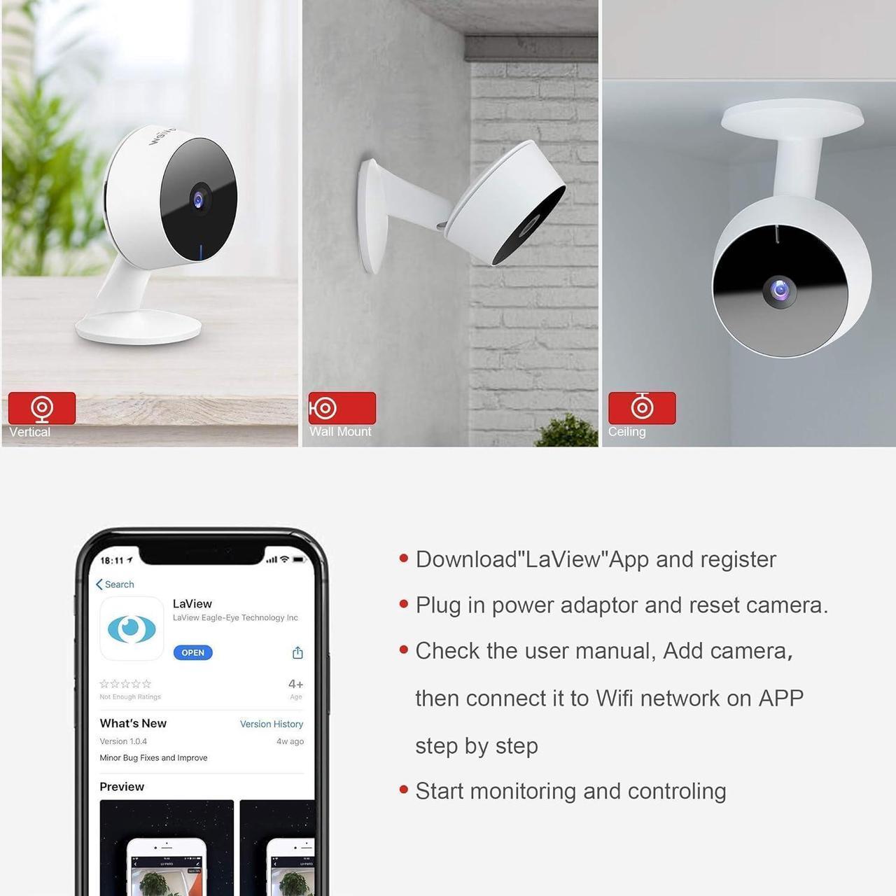 Alt view image 6 of 7 - LaView Security Cameras for Home + 2X 32GB SD Cards,PT Home Security Camera System with Motion Detection,Two-Way Audio,Night Vision,Indoor WiFi Camera for Baby/pet,Alexa,USA Cloud Service