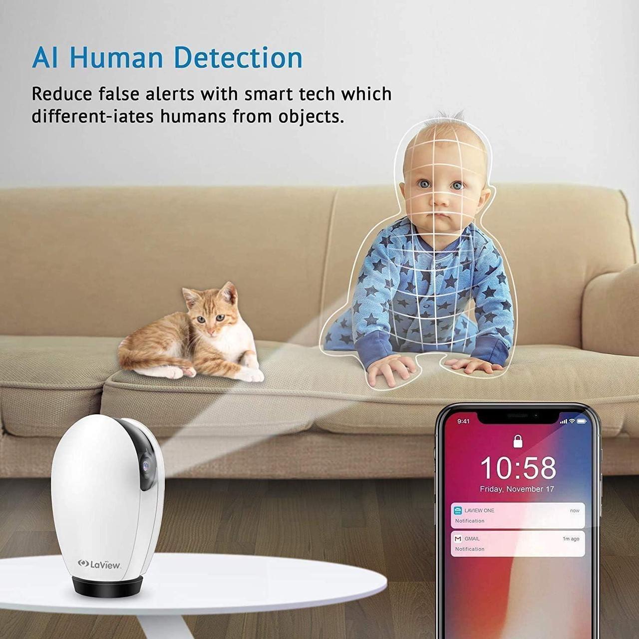 Alt view image 7 of 7 - LaView Security Cameras for Home + 2X 32GB SD Cards,PT Home Security Camera System with Motion Detection,Two-Way Audio,Night Vision,Indoor WiFi Camera for Baby/pet,Alexa,USA Cloud Service