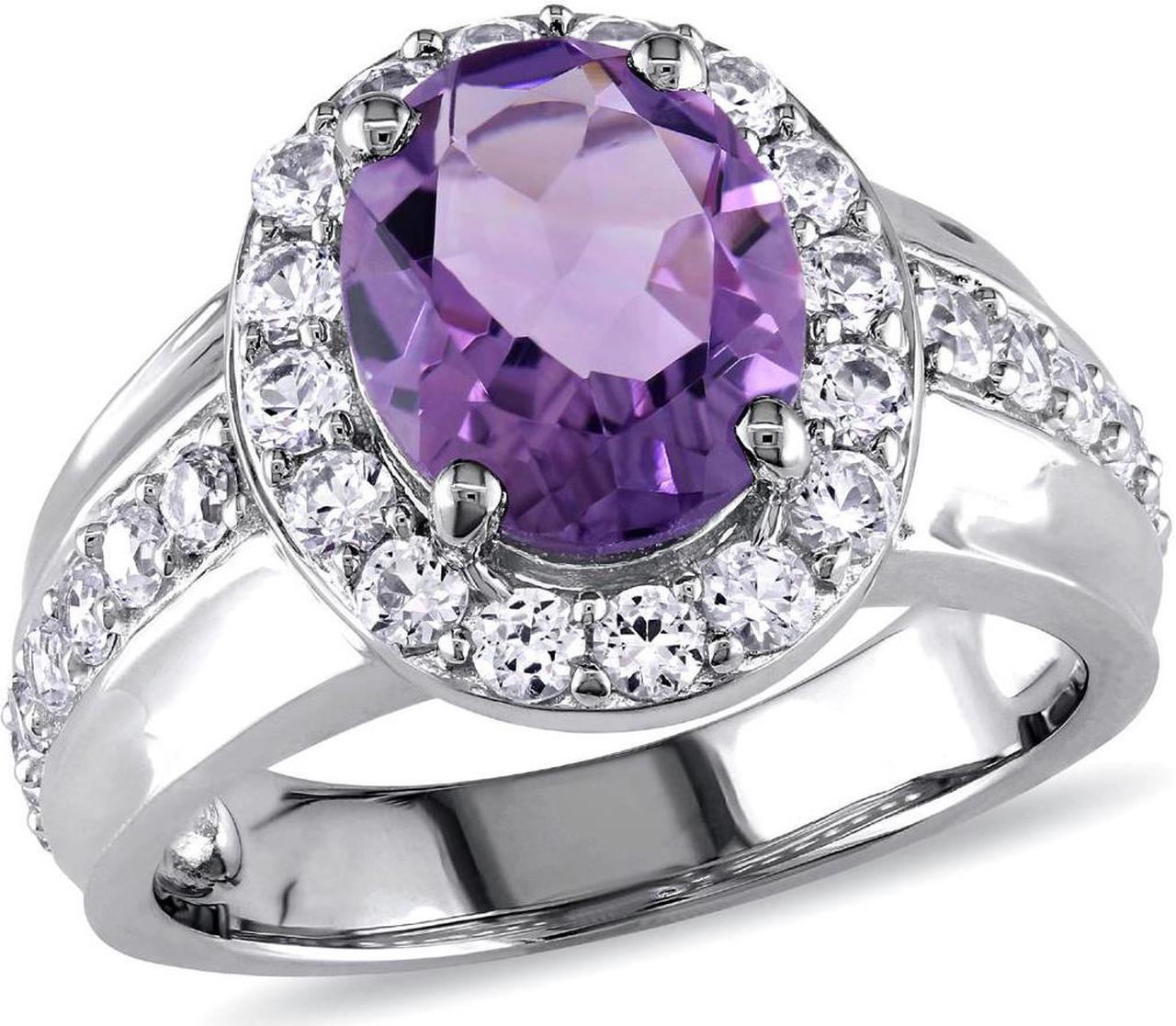 2.20 Carat (ctw) Amethyst Ring with Lab Created White Sapphires in Sterling Silver