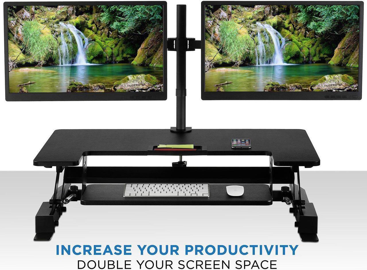 Alt view image 3 of 15 - Mount-It! Standing Desk Converter with Bonus Dual Monitor Mount Included | Wide 36 Inch Platform