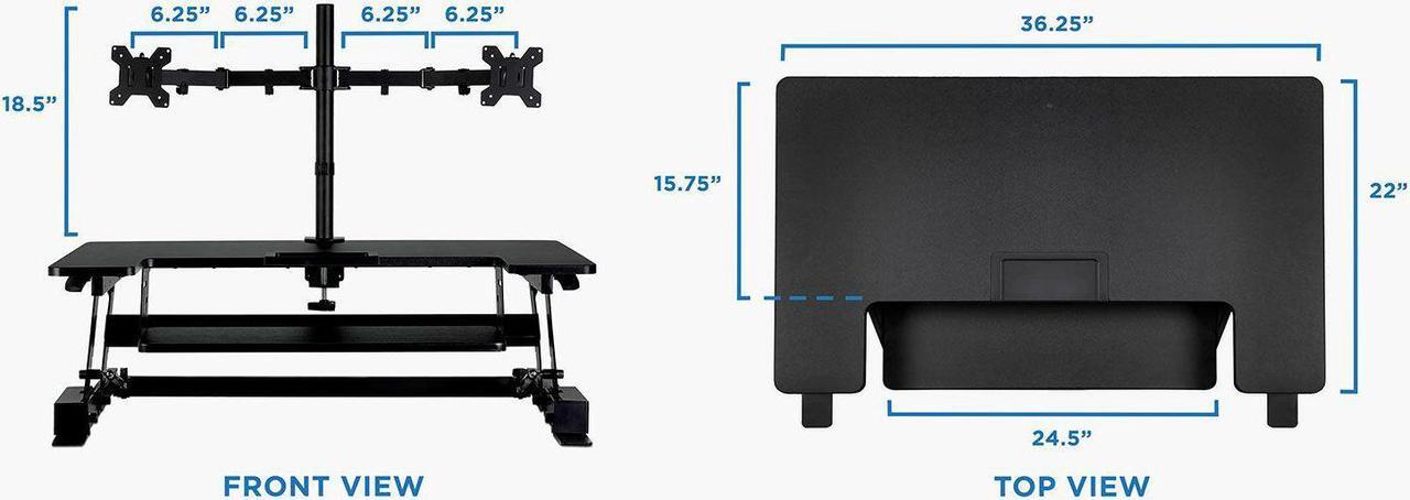 Alt view image 5 of 15 - Mount-It! Standing Desk Converter with Bonus Dual Monitor Mount Included | Wide 36 Inch Platform