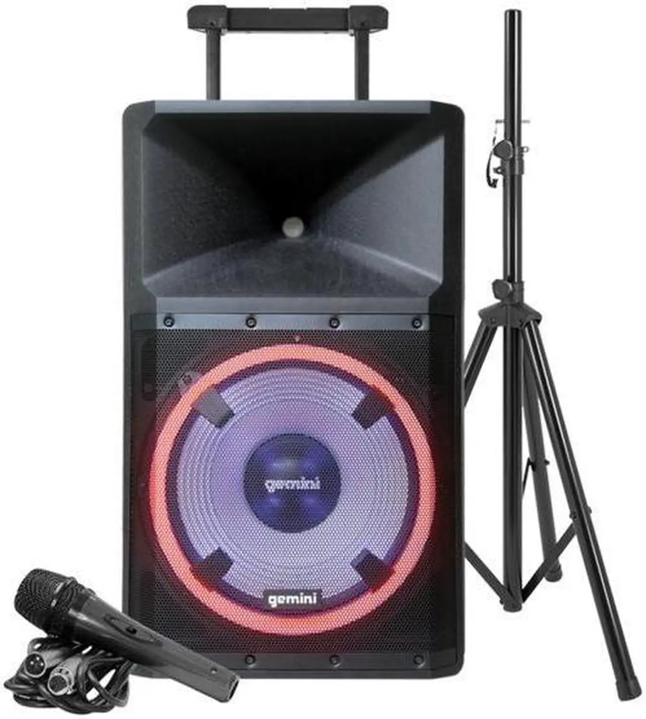Main image of Gemini GSP-L2200PK Unleash the Ultimate 15" Bluetooth Party Speaker with Dynamic LED Lights, Built in Media Player, and Included Microphone and Speaker Stand