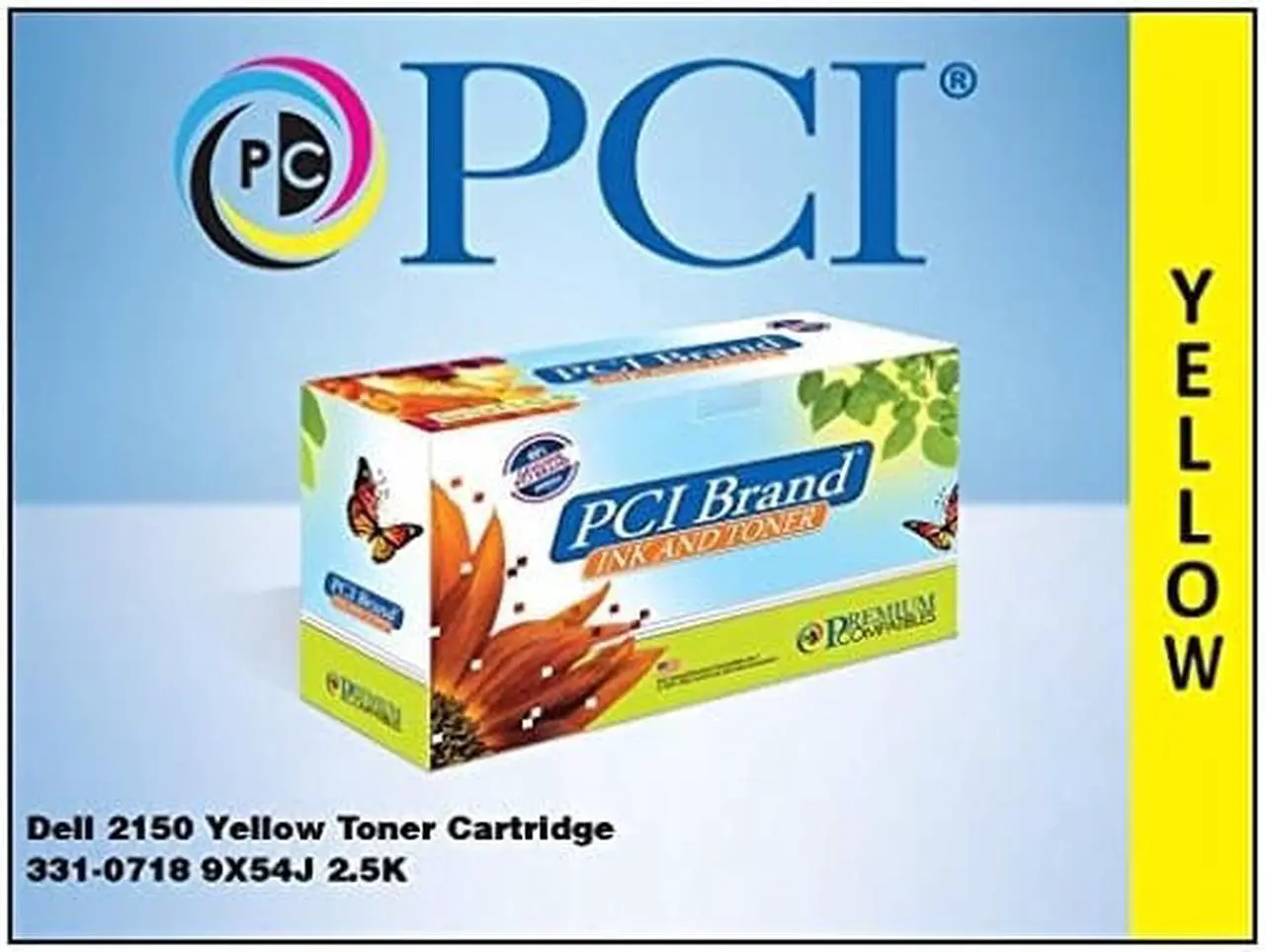 Main image of Premium Compatibles 331-0718 Premium Compatibles Dell 2150 2155 3310718 9X54J Yellowl Toner Cartridge - PCI Dell 331-0718 9X54J NPDXG 2.5K Yellow Laser Toner Cartridge for Dell 2150CDN Dell 2150CN