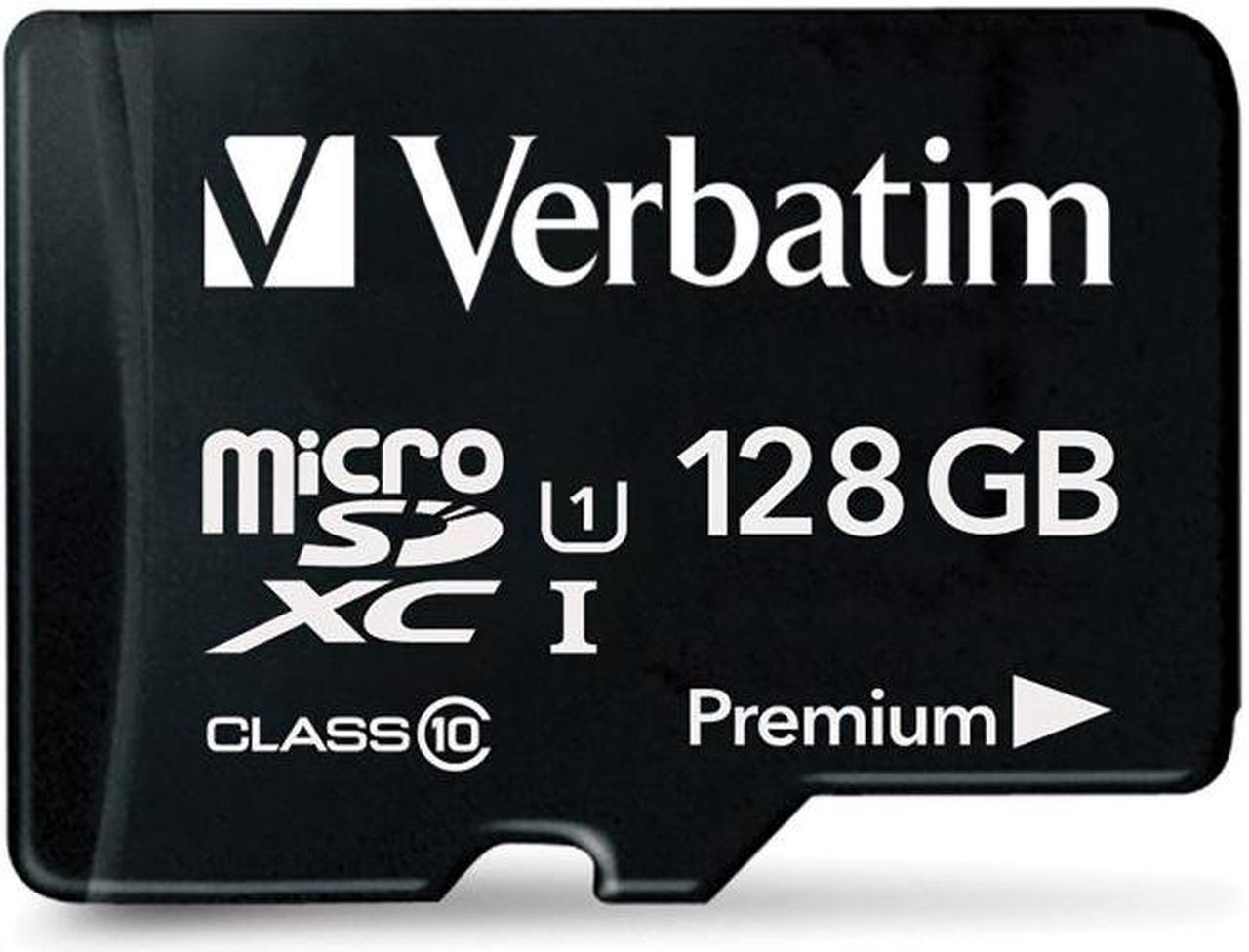 Verbatim 128GB Premium microSDXC Memory Card with Adapter, UHS-I Class 10 - TAA Compliant - Class 10/UHS-I (U1) - 45 MB/s Read1 Pack