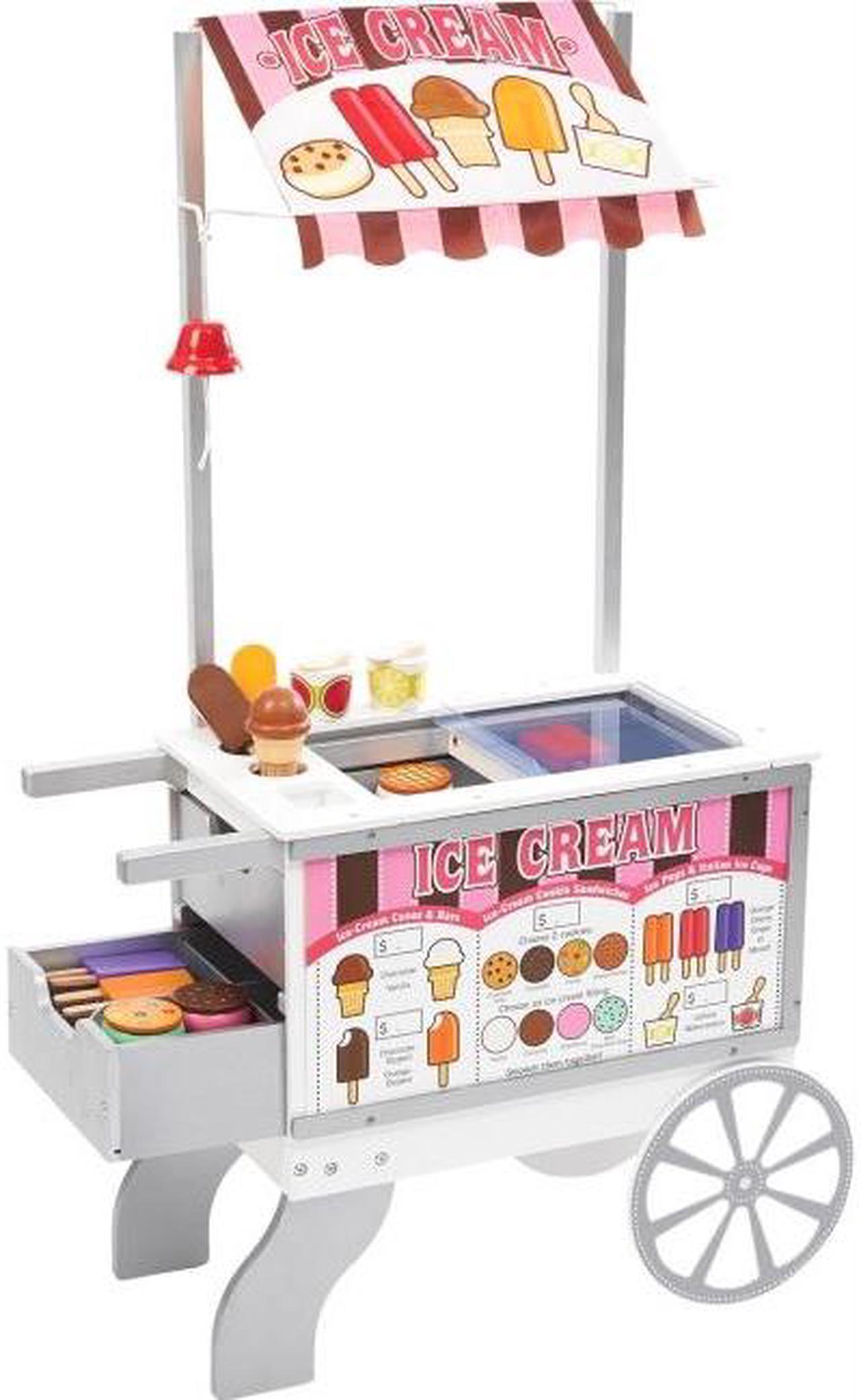 Alt view image 12 of 15 - Melissa & Doug Wooden Snacks and Sweets Food Cart - 40+ Play Food pcs, Reversible Awning