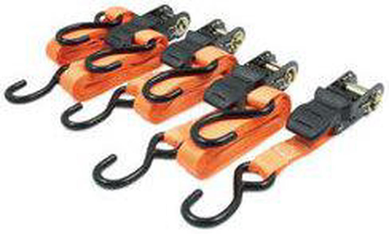 RoadPro 1x15' Ratchet Tie-Downs with Anti-Scratch Hooks Orange 4-Piece Straps / Stretch Cords / Tie Downs