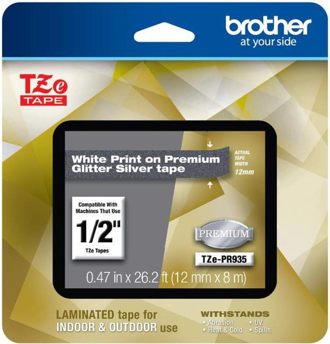 Main image of Brother TZePR935 White Print on Premium Glitter Silver Laminated Tape for P-touch Label Maker, 12mm (0.47”) wide x 8m (26.2') long
