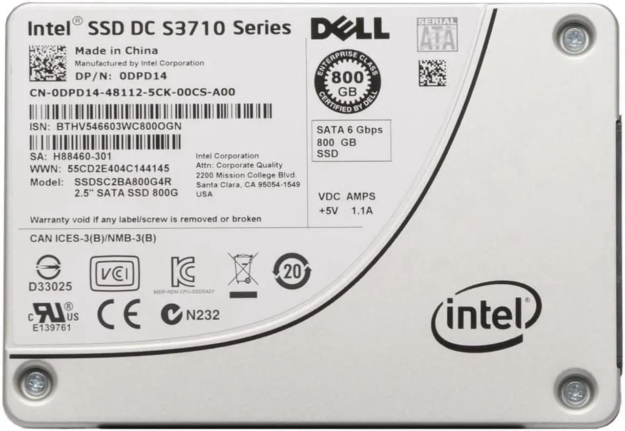Main image of DPD14 SSDSC2BA800G4R-DELL INTEL 800GB 6GB SATA 2.5'' HOT PLUG SOLID STATE SSD