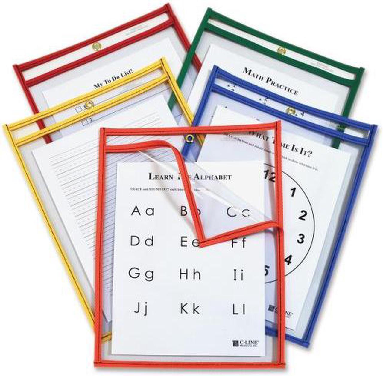Alt view image 2 of 13 - C-Line 42620 Reusable Dry Erase Pockets, Easy Load, 9 X 12, Assorted Primary Colors, 25/Pack
