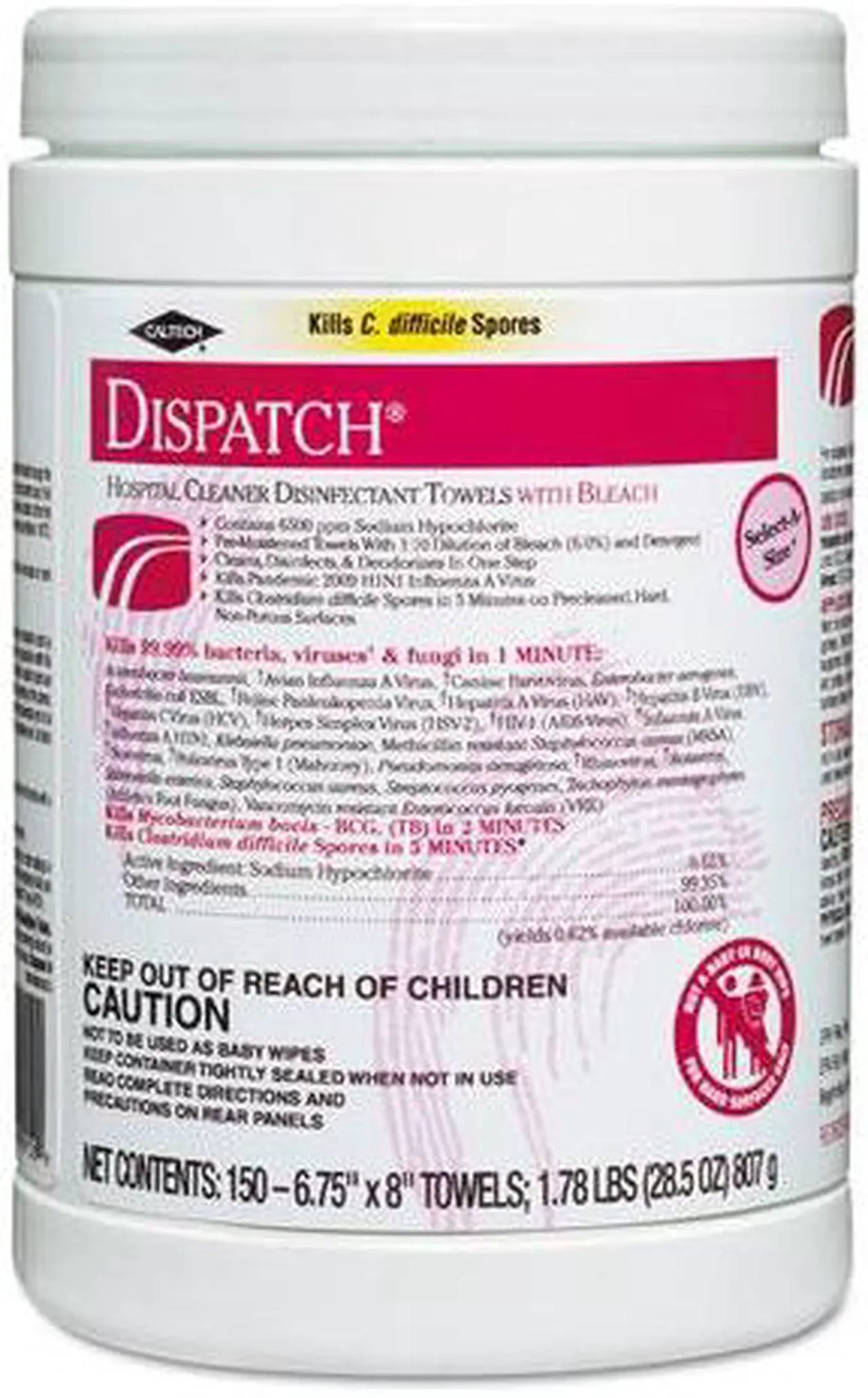 Alt view image 4 of 20 - Clorox CLO 69150 Dispatch Hospital Cleaner Disinfectant Towels with Bleach Wipes Canister (150 CT.)